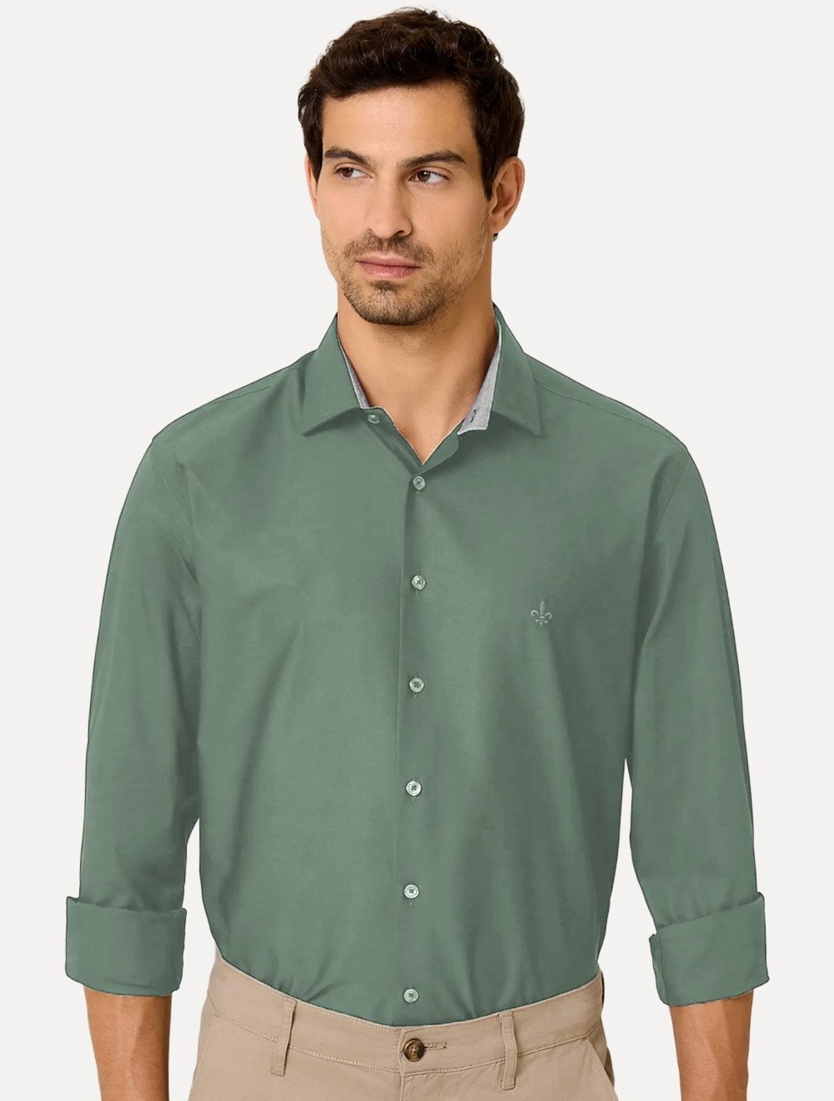 Camisa Dudalina Masculina Comfort Superfine Cotton Mono Logo Verde