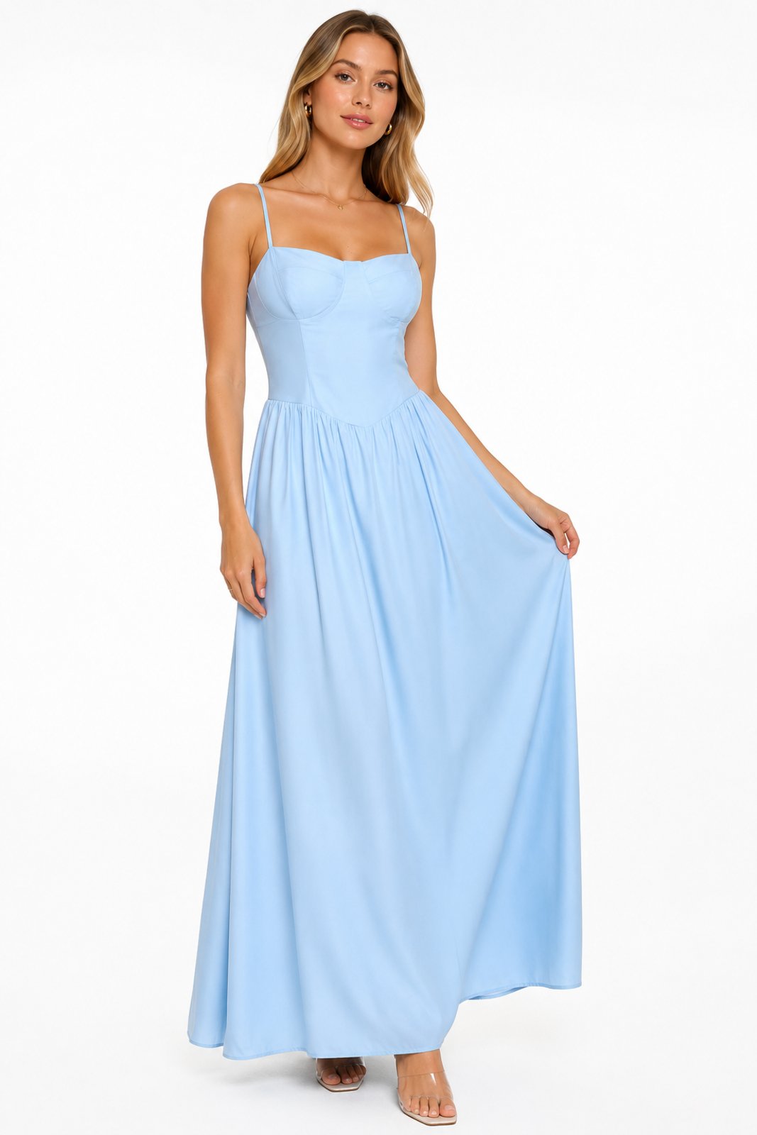 Vestido Longo D Bell Outlet Fashion Corset Fluido Azul