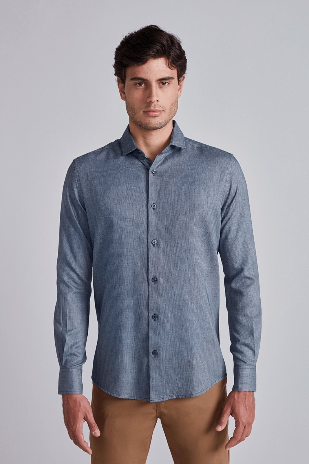 HIGHSTIL Camisa Lisa Slim Fit - Azul Marinho