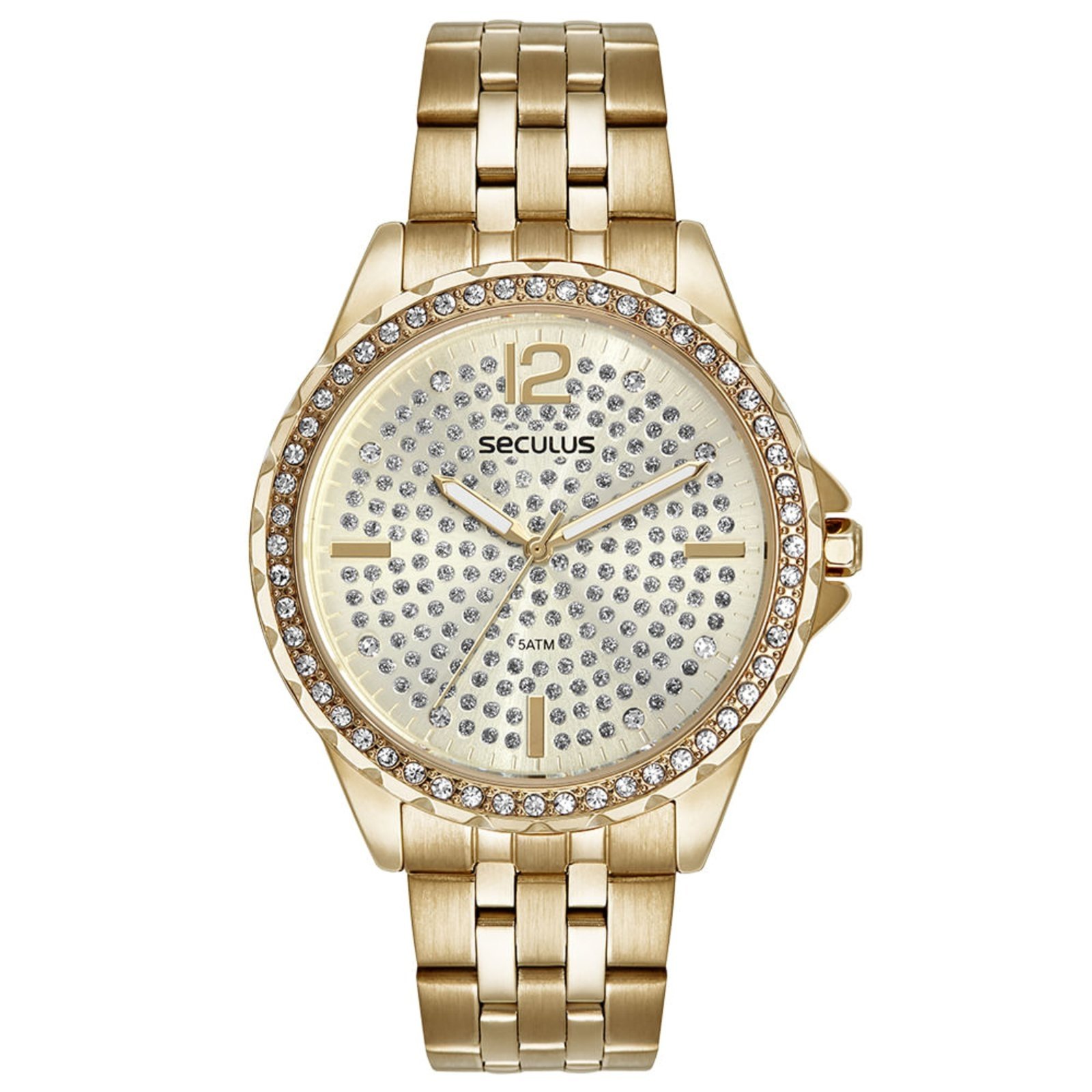 Relógio Seculus Feminino Cristais Dourado Seculus