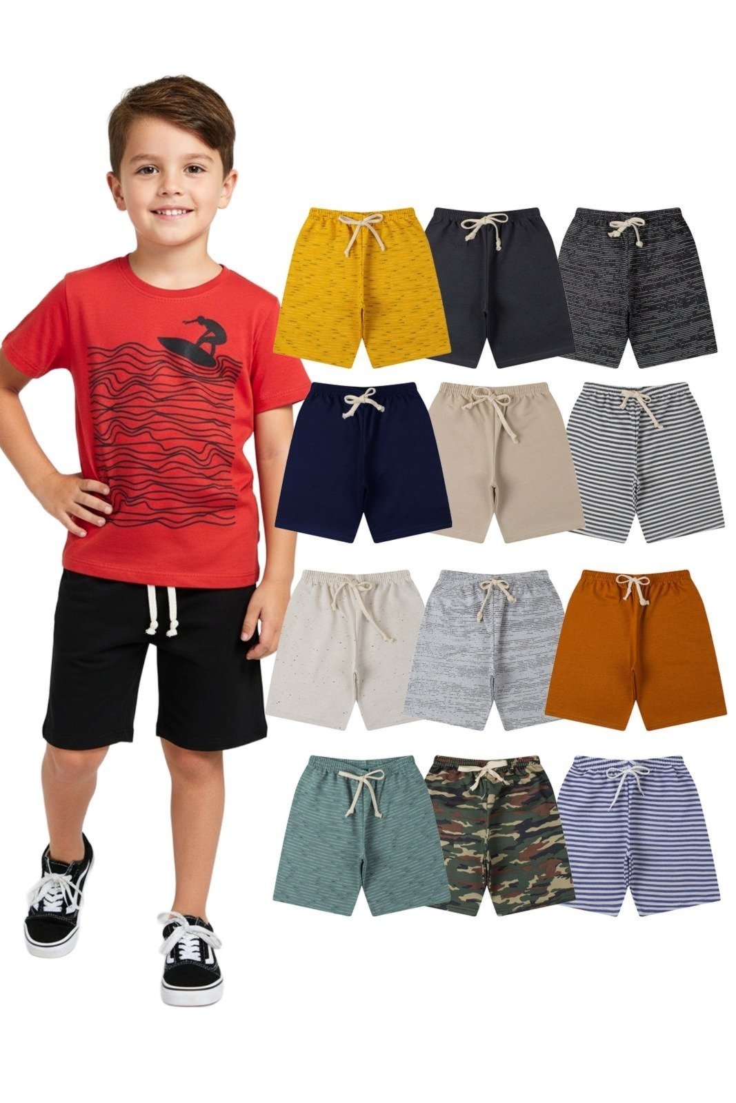 Vista 2 Infantil - Kit Sortido 3 Bermudas Menino Babei no Look unico Babei no Look unico