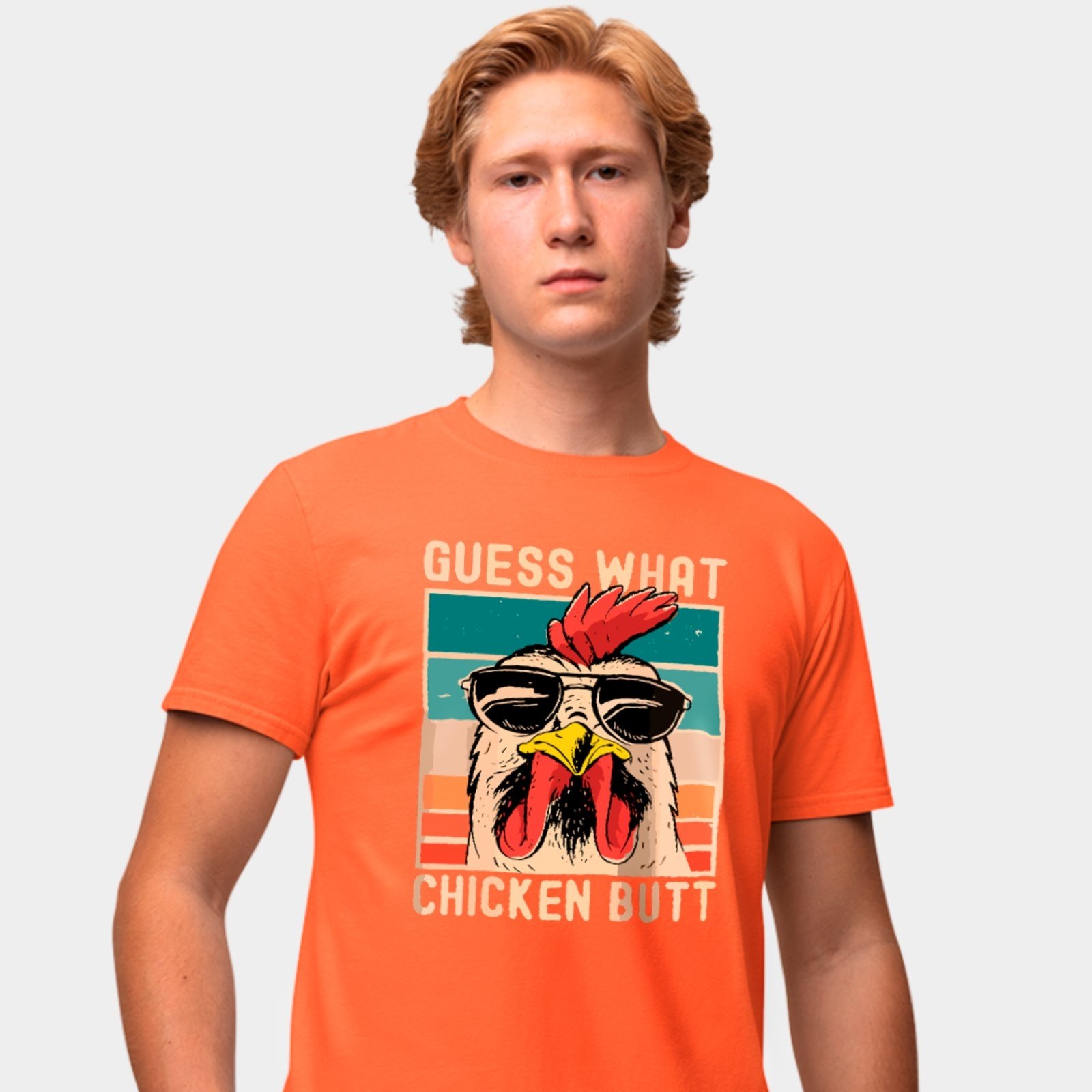 Camisa Camiseta Genuine Grit Masculina Estampada Algodão 30.1 Guess What Chicken Butt – G – Laranja