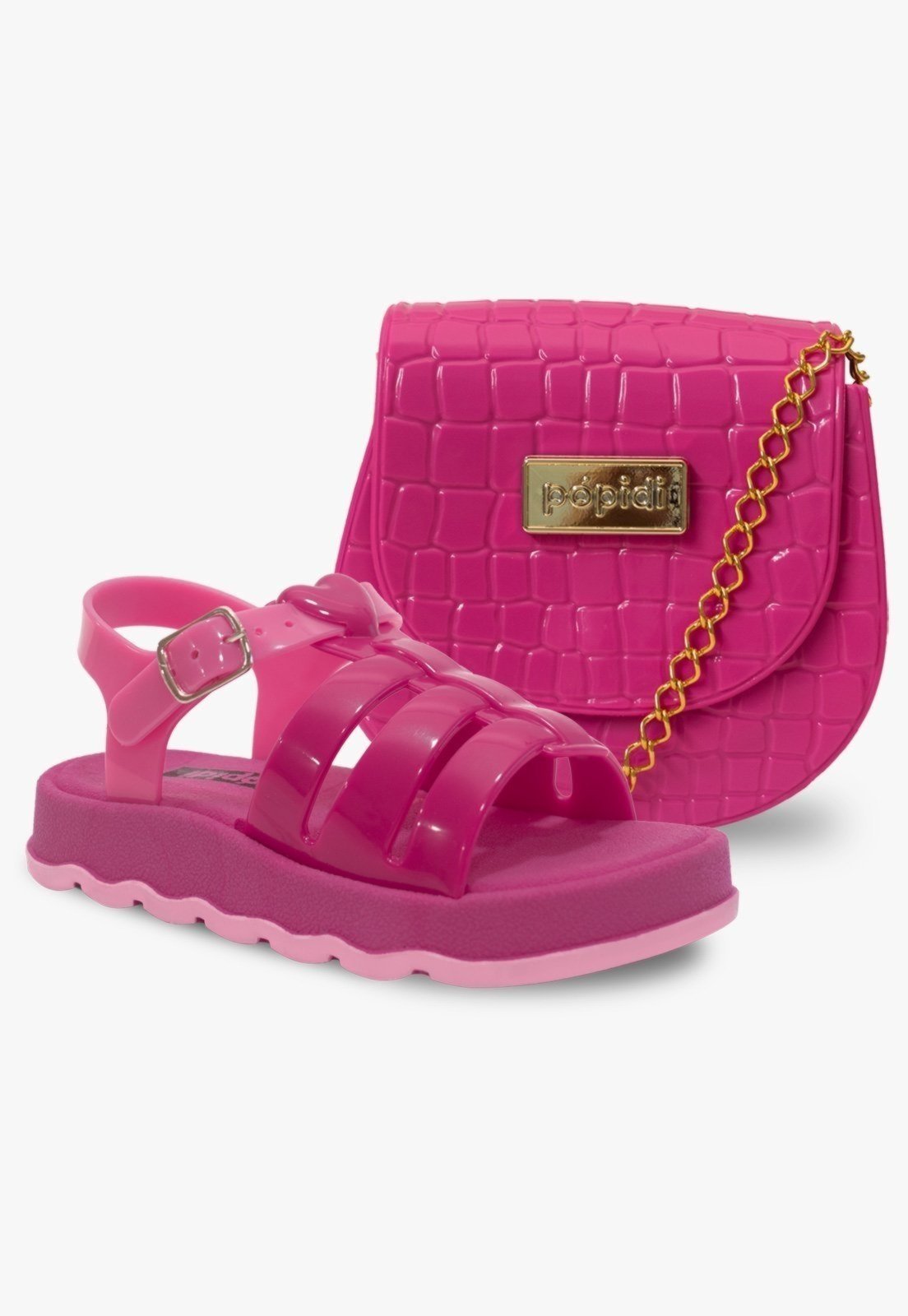 Vista 2 Infantil - Kit Bolsa e Sandália Juvenil Menina Pópidi rosa Pópidí rosa