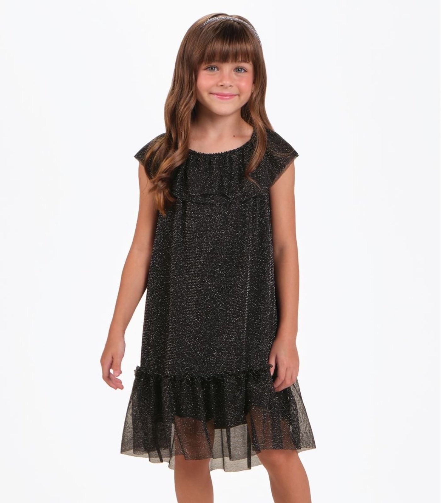 Infantil - Vestido Tule Shine e Cotton Leve Trick Nick Preto