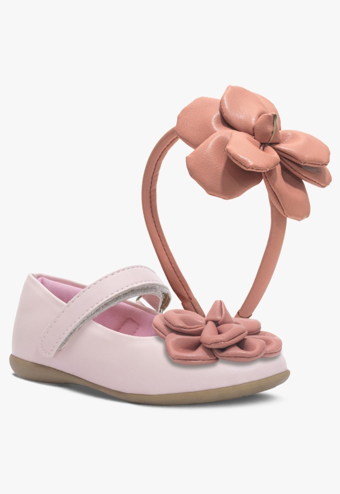 Infantil – Kit Tiara E Sapatilha Rasteira Calce Facil Feminina Pópidi Petalas Rosa