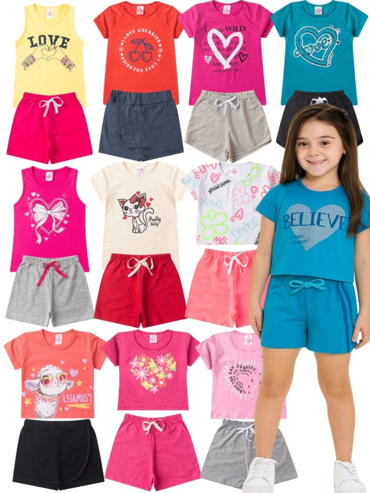 Vista 2 Infantil - Kit 5 Conjuntos Infantis para Meninas Sortido Tamanho 4 ao 14 GKS multicolorido GKS multicolorido