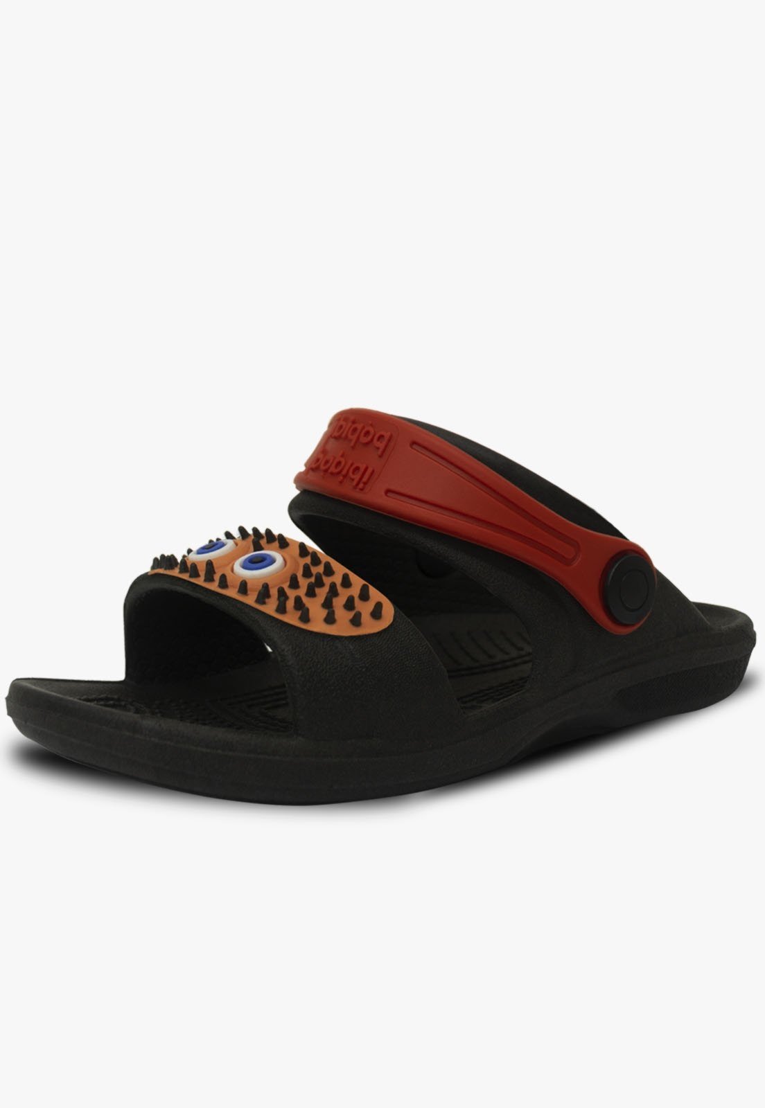 Infantil – Sandalia Papete Masculino Pópidi Menino Babuche Monstrinho Preto com Vermelho