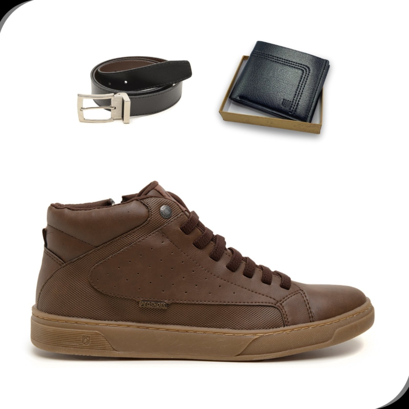 Sapatenis Masculino Cano Médio Rovetto Casual Elástico e Zìper Lateral Kit Cinto e Carteira