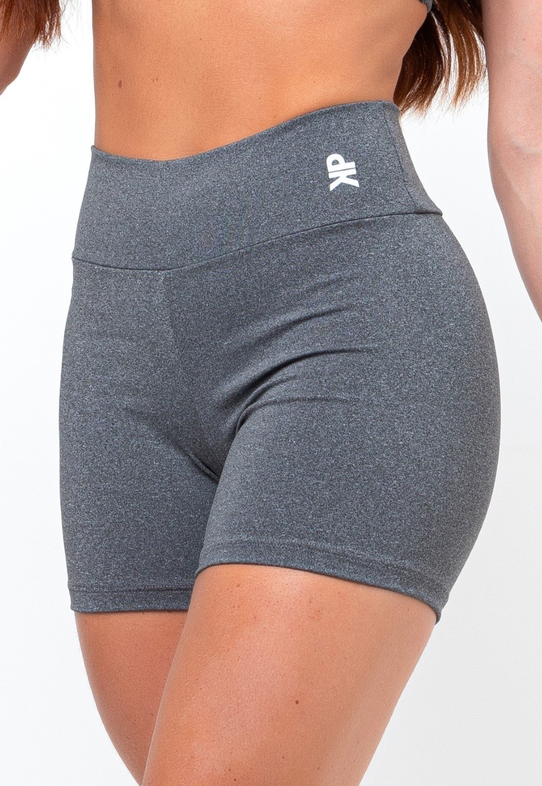 Short Fitness Meia Coxa Cintura Alta Zero Transparência Academia Feminino – Cinza