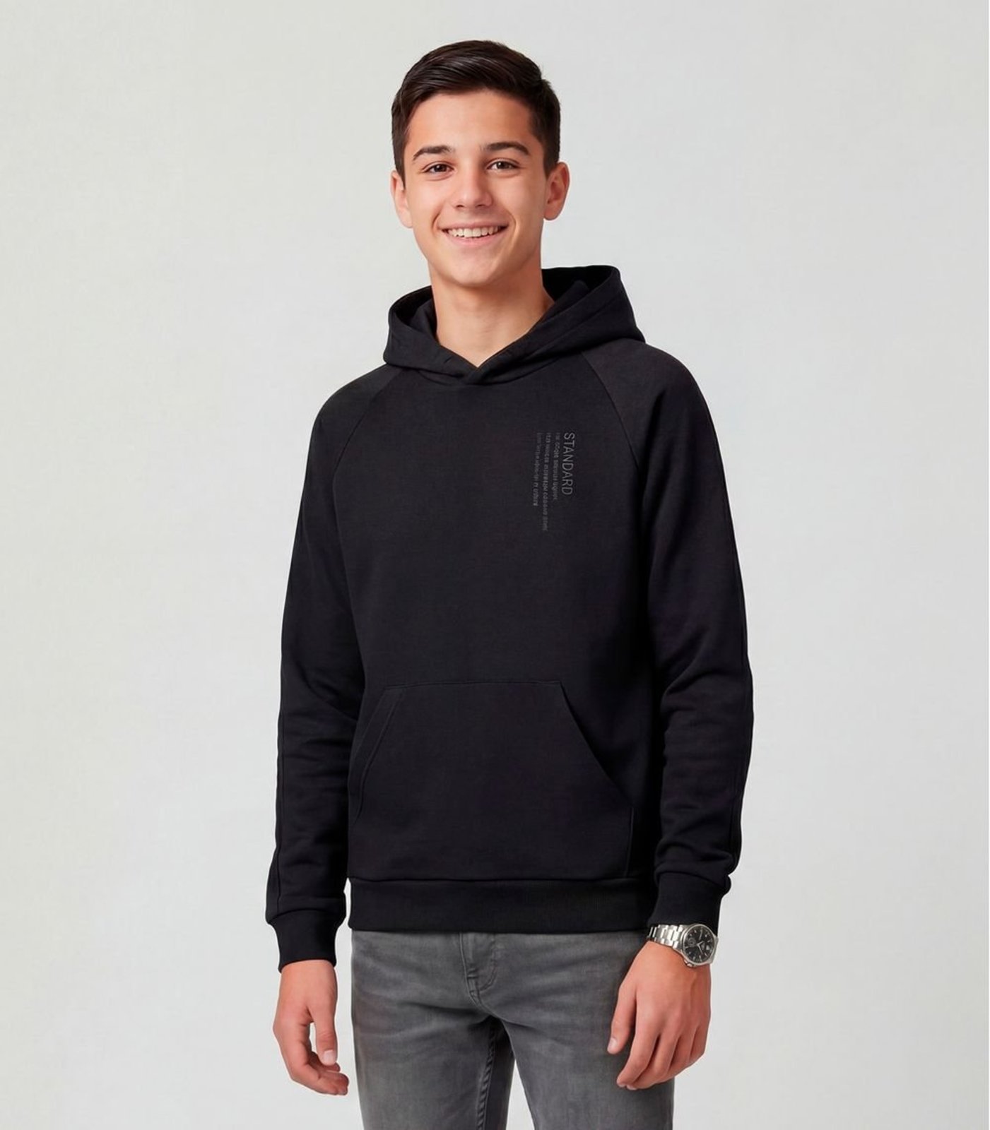 Infantil - Blusão Juvenil Moletom Com Capuz Minty Preto