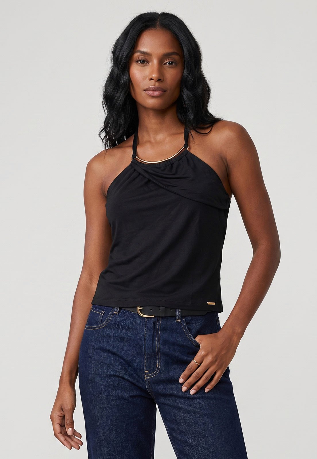 Blusa Feminina Lez a Lez Alças Finas Modal Preta