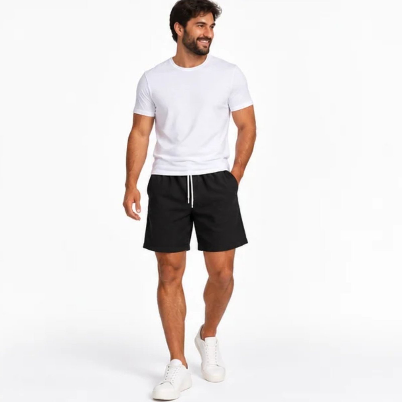 Bermuda Masculina FMF Linho Casual com Cordão e Bolsos Preto