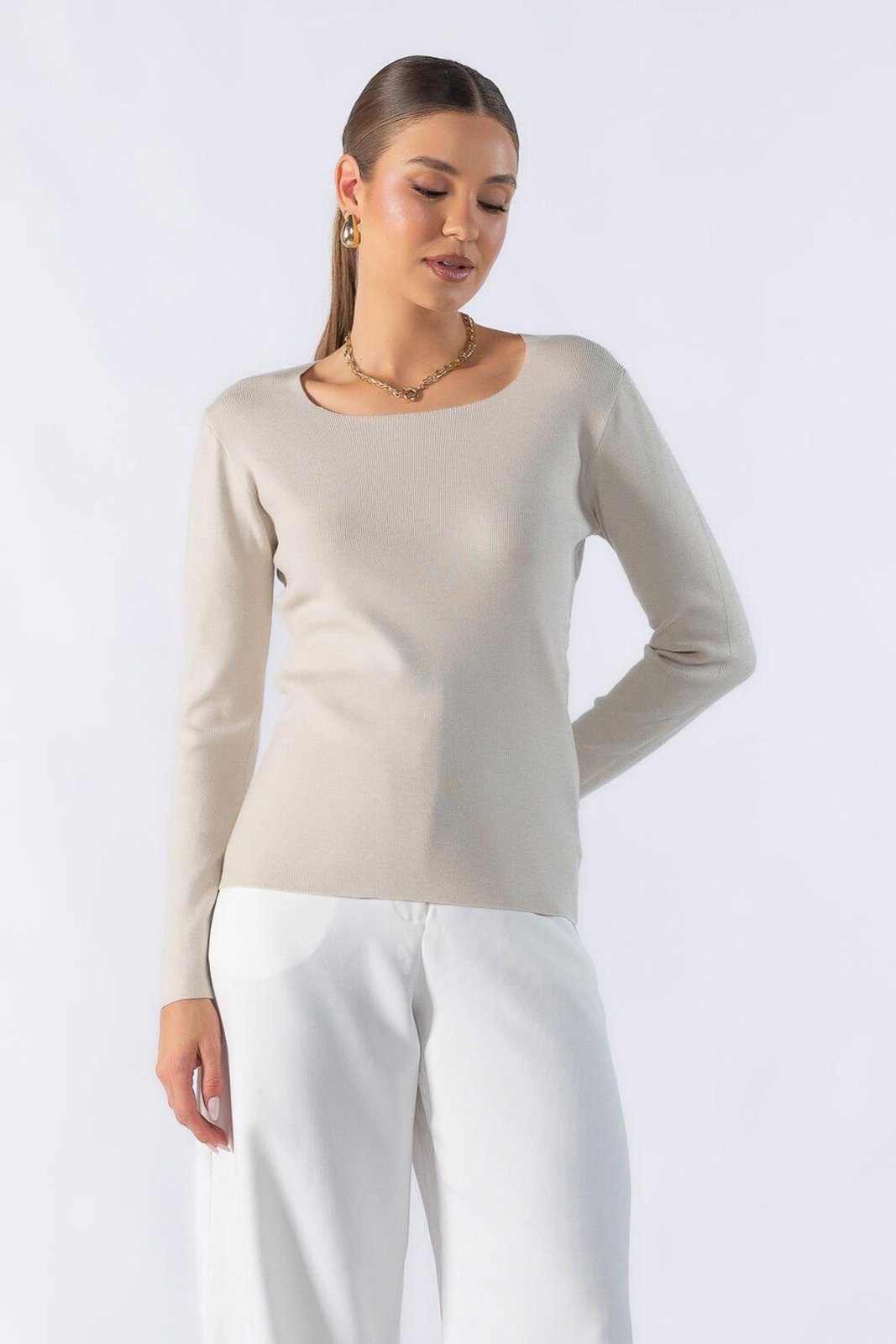 Sueter slim decote quadrado Verde