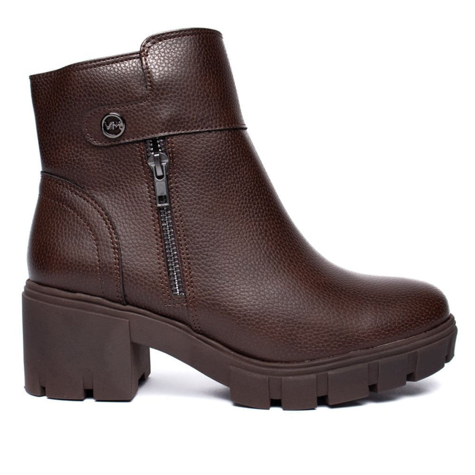 Bota Feminina Via Marte Tratorada Zíper Marrom