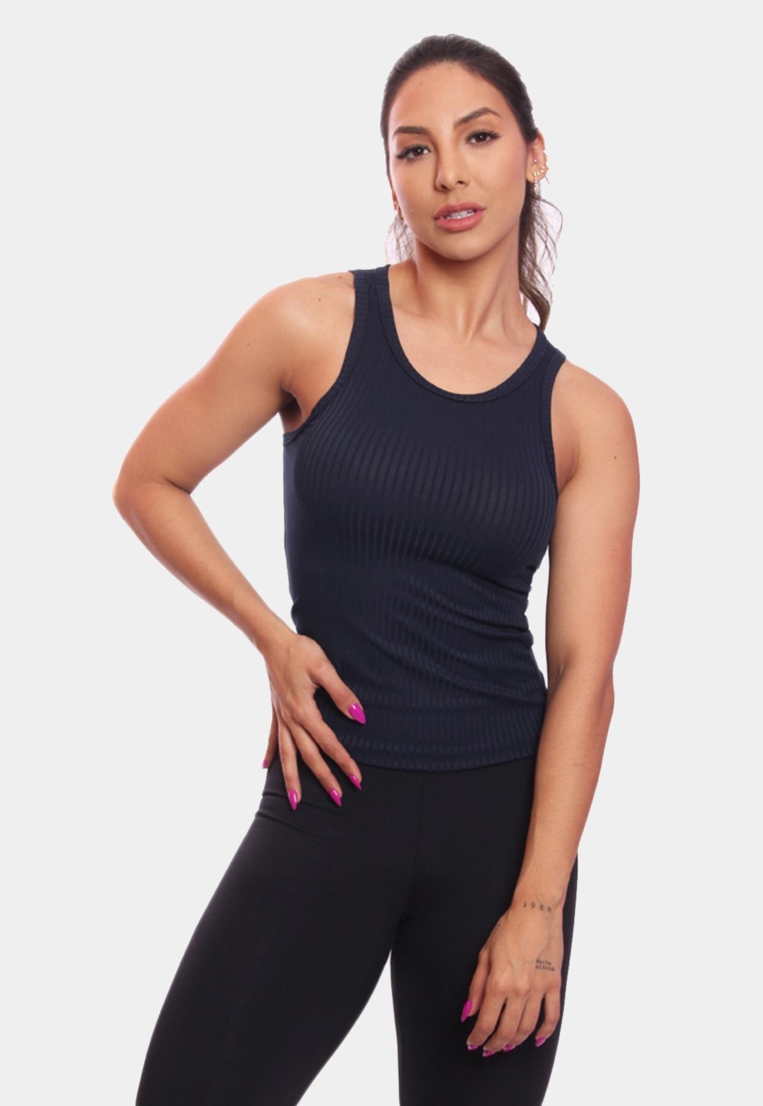Regata Nadador Canelada Feminina Lisa Blusa Blusinha Básica Treino Academia Azul Marinho