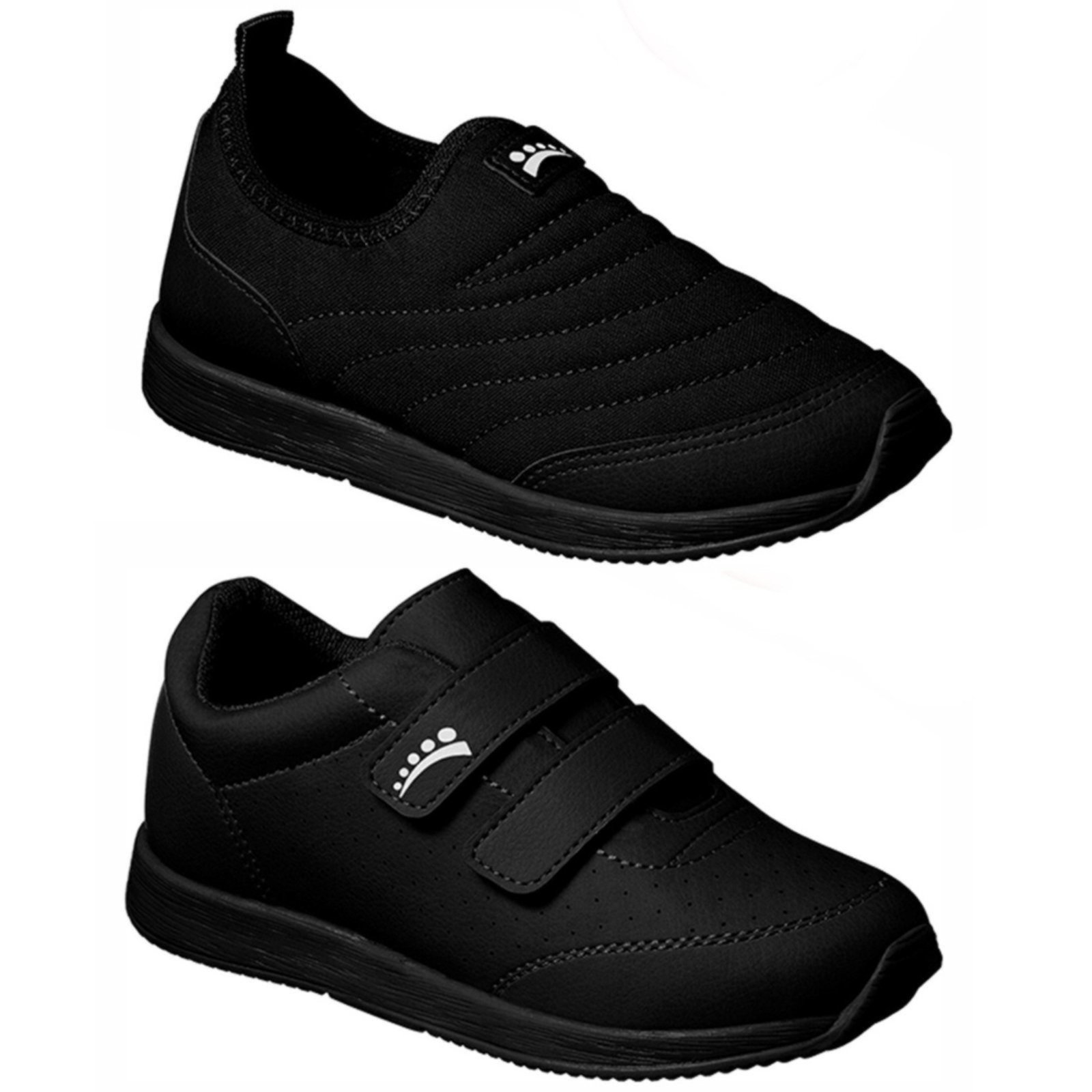Vista 2 Infantil - Kit 2 Tênis Ortopasso Jogging Menino Menina Escolar Confortável preto Ortopasso preto