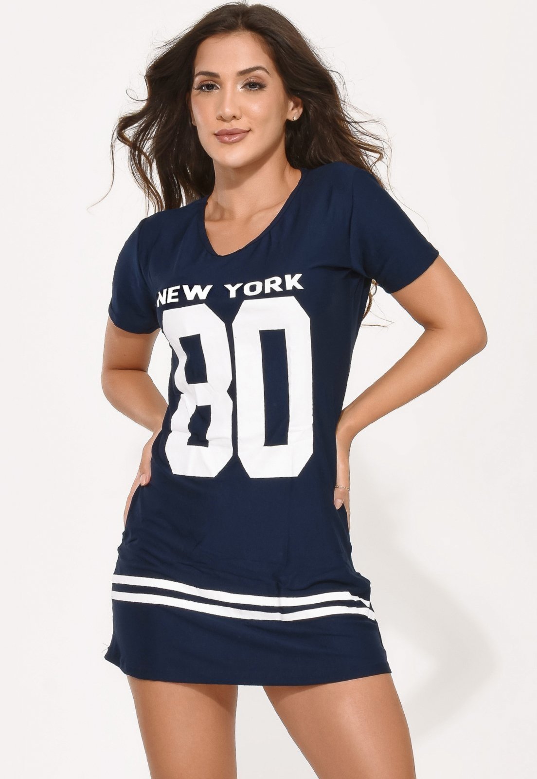 Camisa Mood Modas Longline Vestido Camisão Feminino Ny Kings Swag 099 Azul