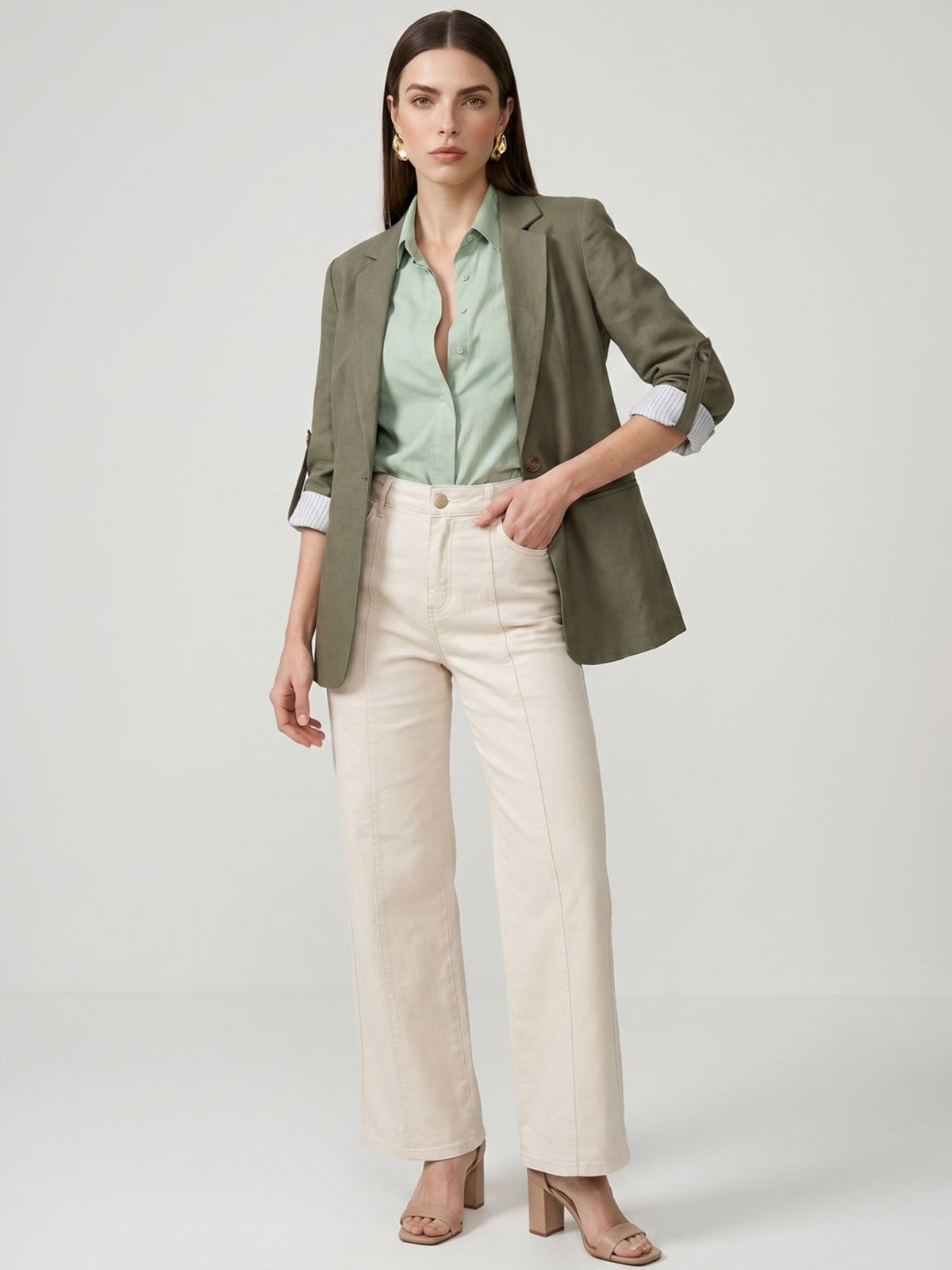 Calça Wide Leg em Sarja Off White Atena