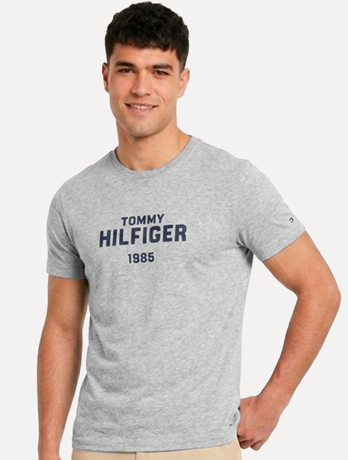 Camiseta Tommy Hilfiger Masculina Arch Logo 1985 Cinza Mescla