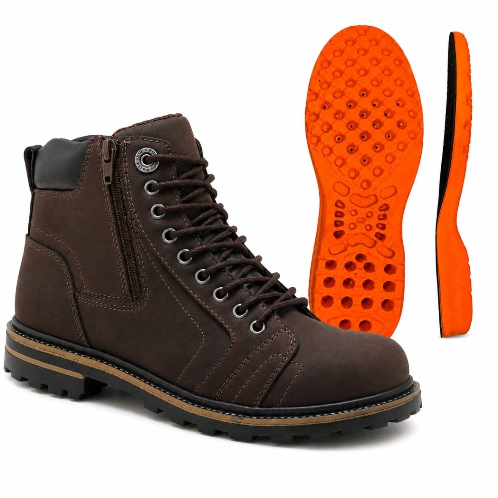 Bota Masculina Confortavel Calce Facil Ziper Lateral Rovetto Cor Café