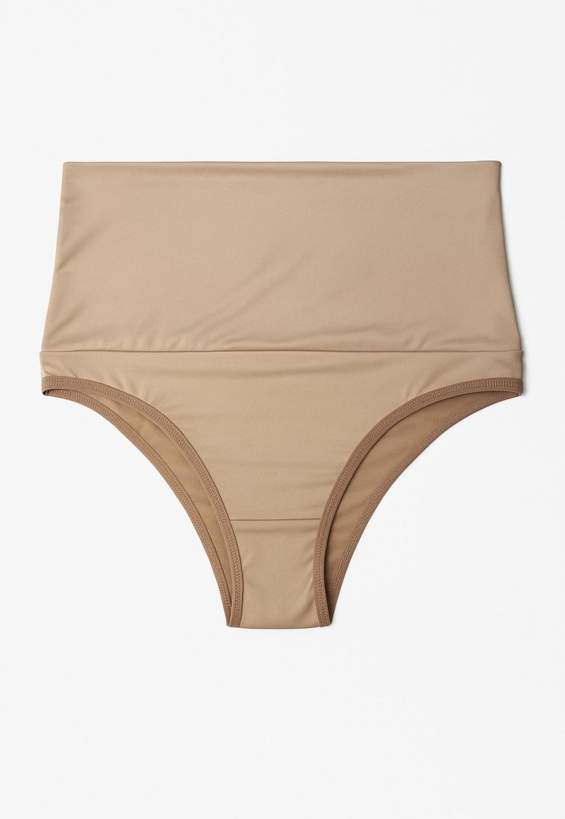 Cinta Serra e Mar Modas Alta Suplex Compressão Cós Duplo Feminina Pós-Parto Não Enrola 15 cm Bege
