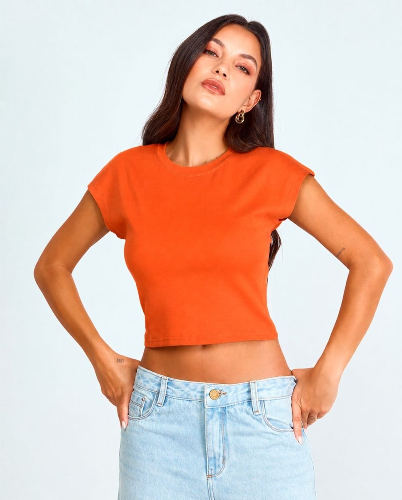 Blusa Cropped Feminina Premium 90303 Laranja Consciência