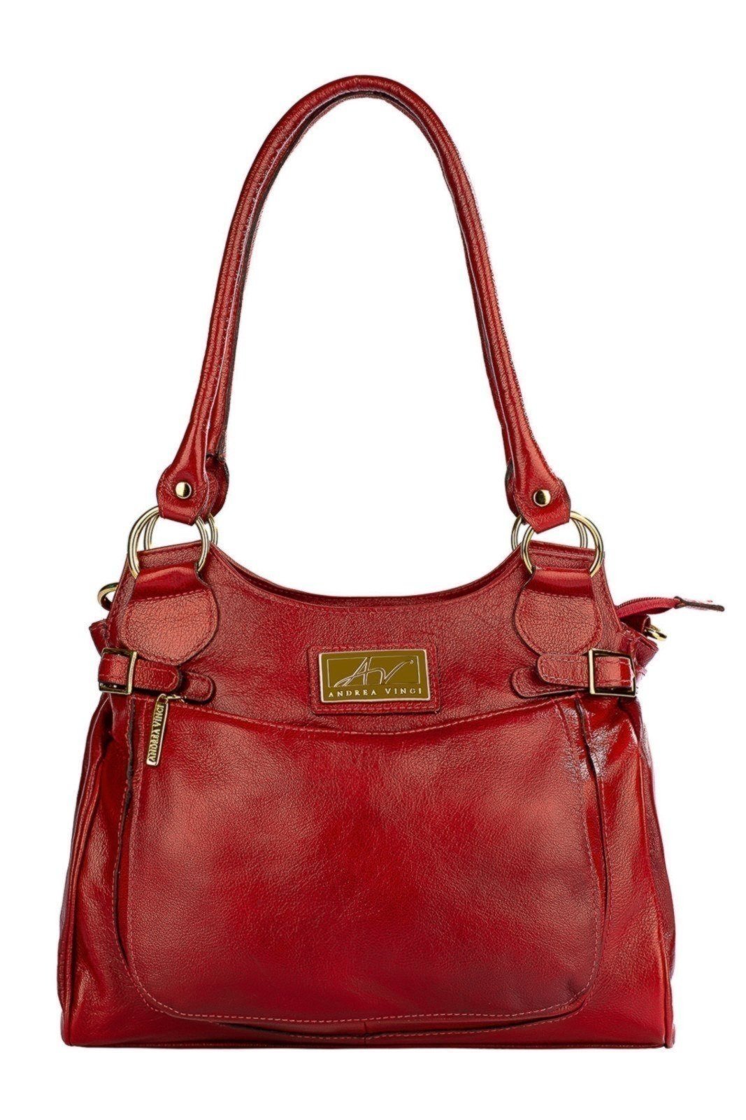 Bolsa Andrea Vinci grande de couro liso Lúcia – Vermelho