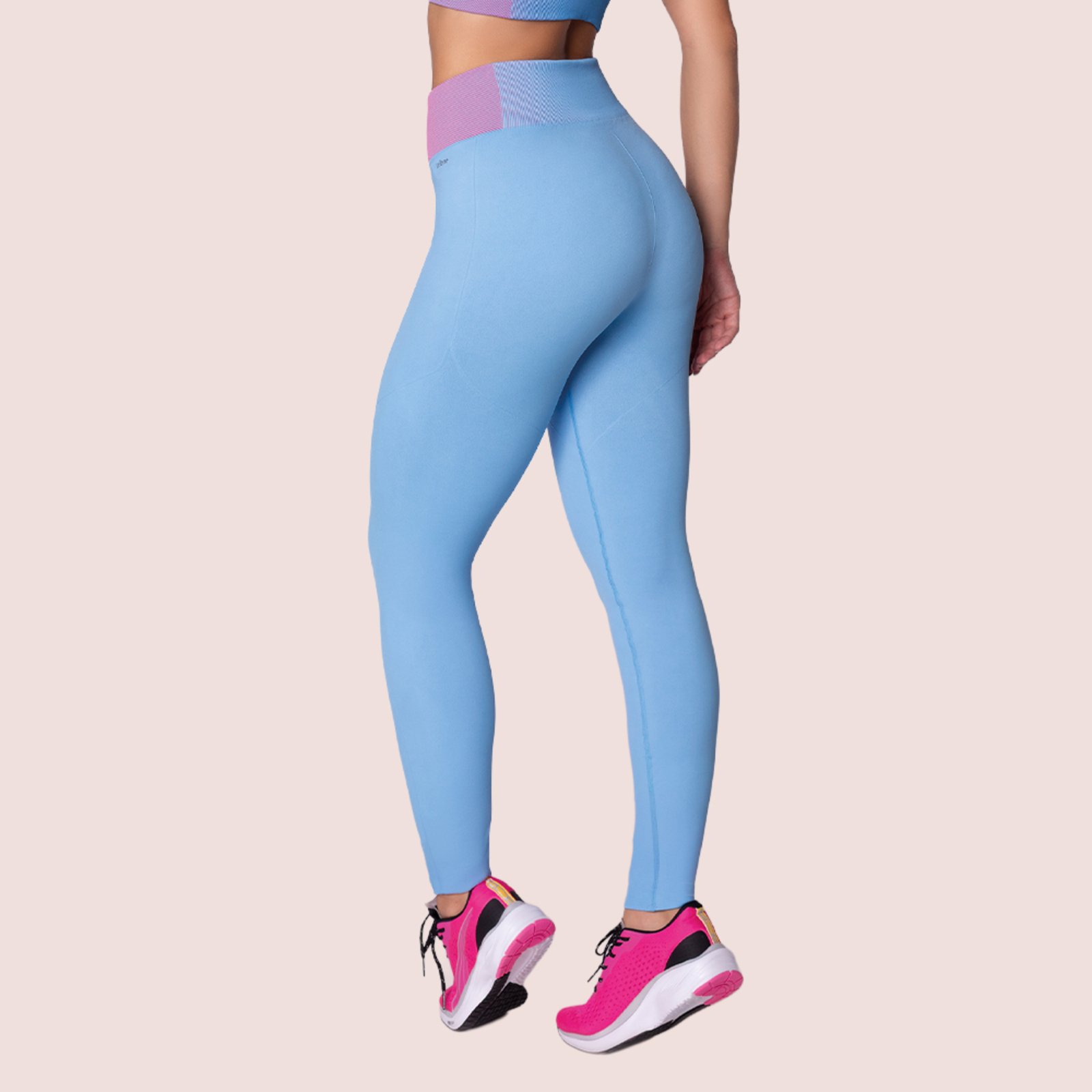 Calça Legging Selene Fitness Academia Sem Costura Azul e Rosa