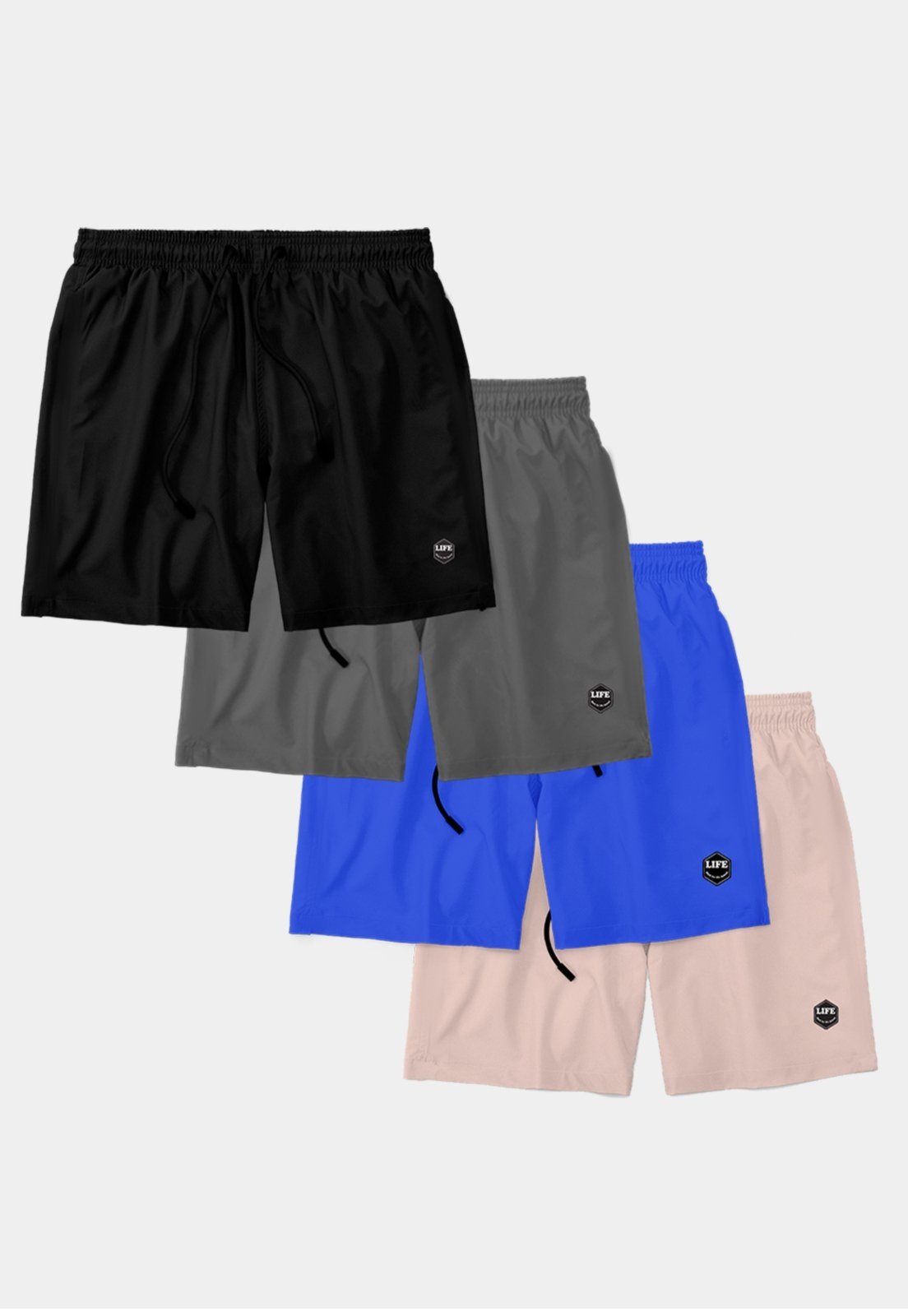 Kit 4 Shorts Masculino Básico Liso Bermuda Praia Mauricinho Tactel
