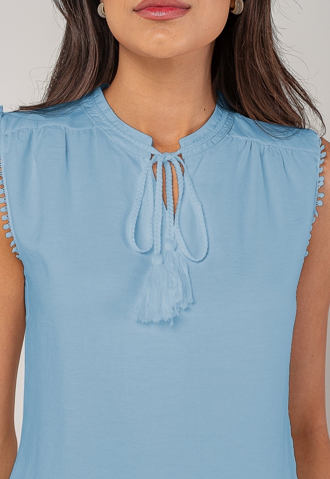 Regata Alfaiataria Com Amarração E Detalhe de Pompons Salvatore Azul