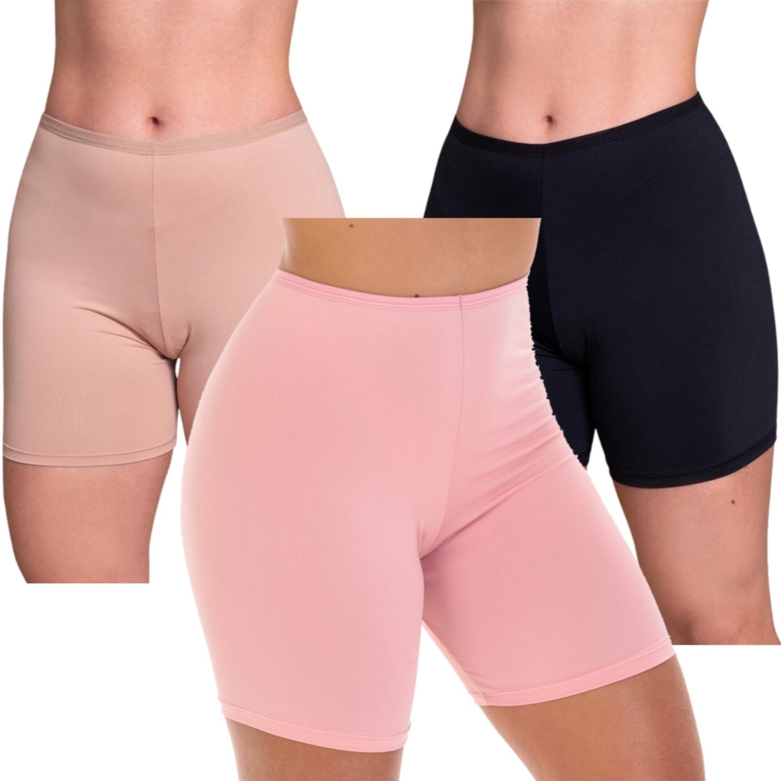 Kit 3 Bermuda Anágua Curto Reflexo Íntimo Segunda Pele Lisa Proteção Anti Atrito Multicolorido