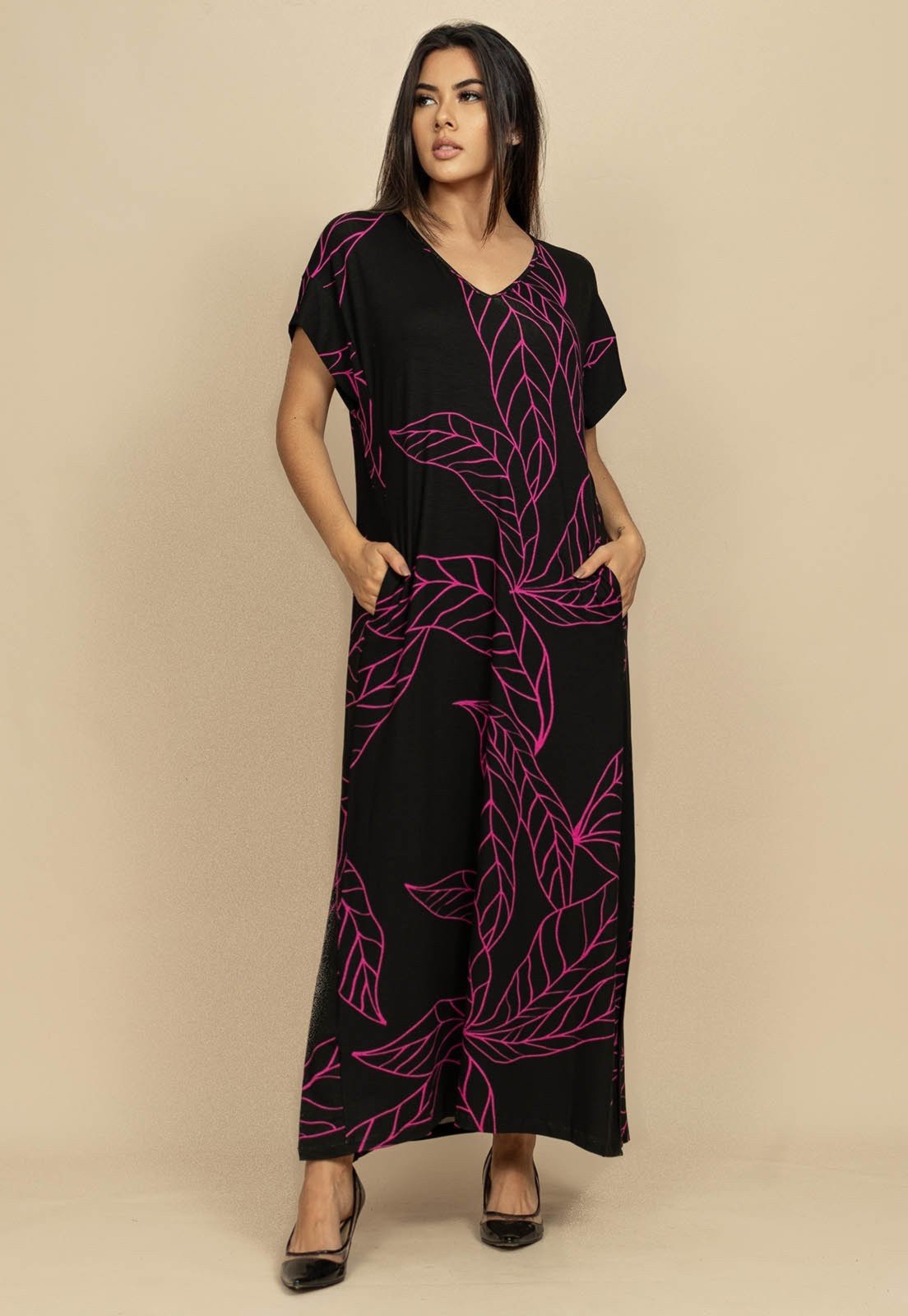 Vestido Nheengatu Malha Estampa Antúrios Lilás