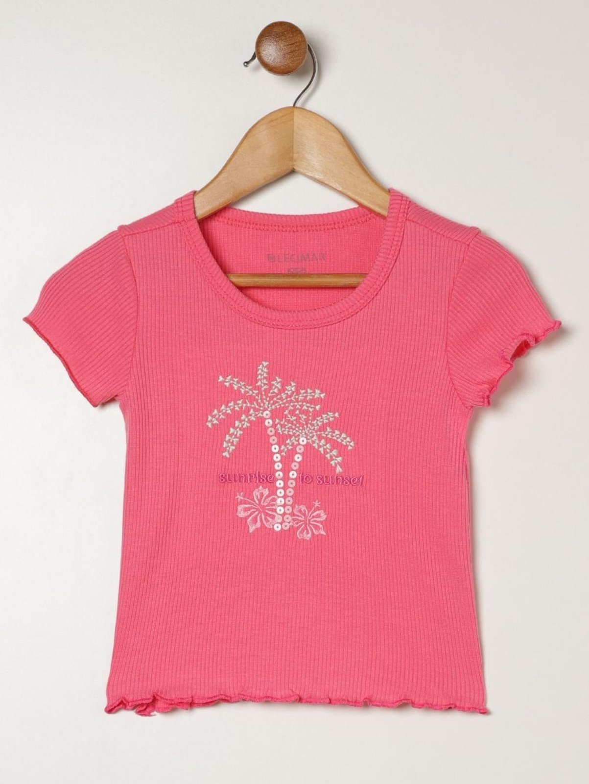 Infantil - Blusa Manga Curta Canelada Para Menina - ROSA