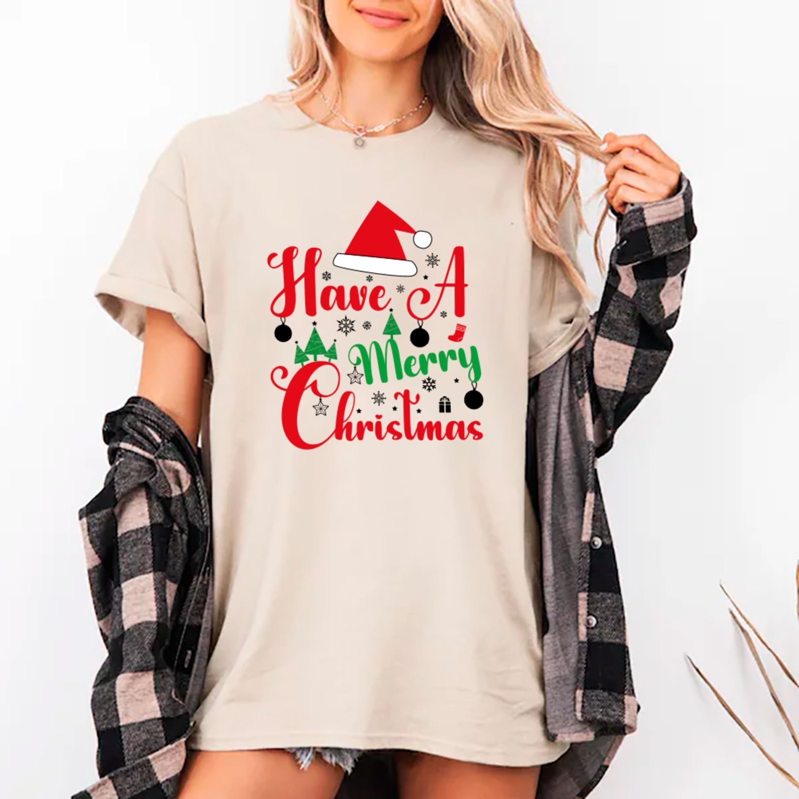 Vista 2 Camiseta Ousy Oversized Estampa Have A Merry Christmas Natal Unissex Off White off-white white ousy off-white white