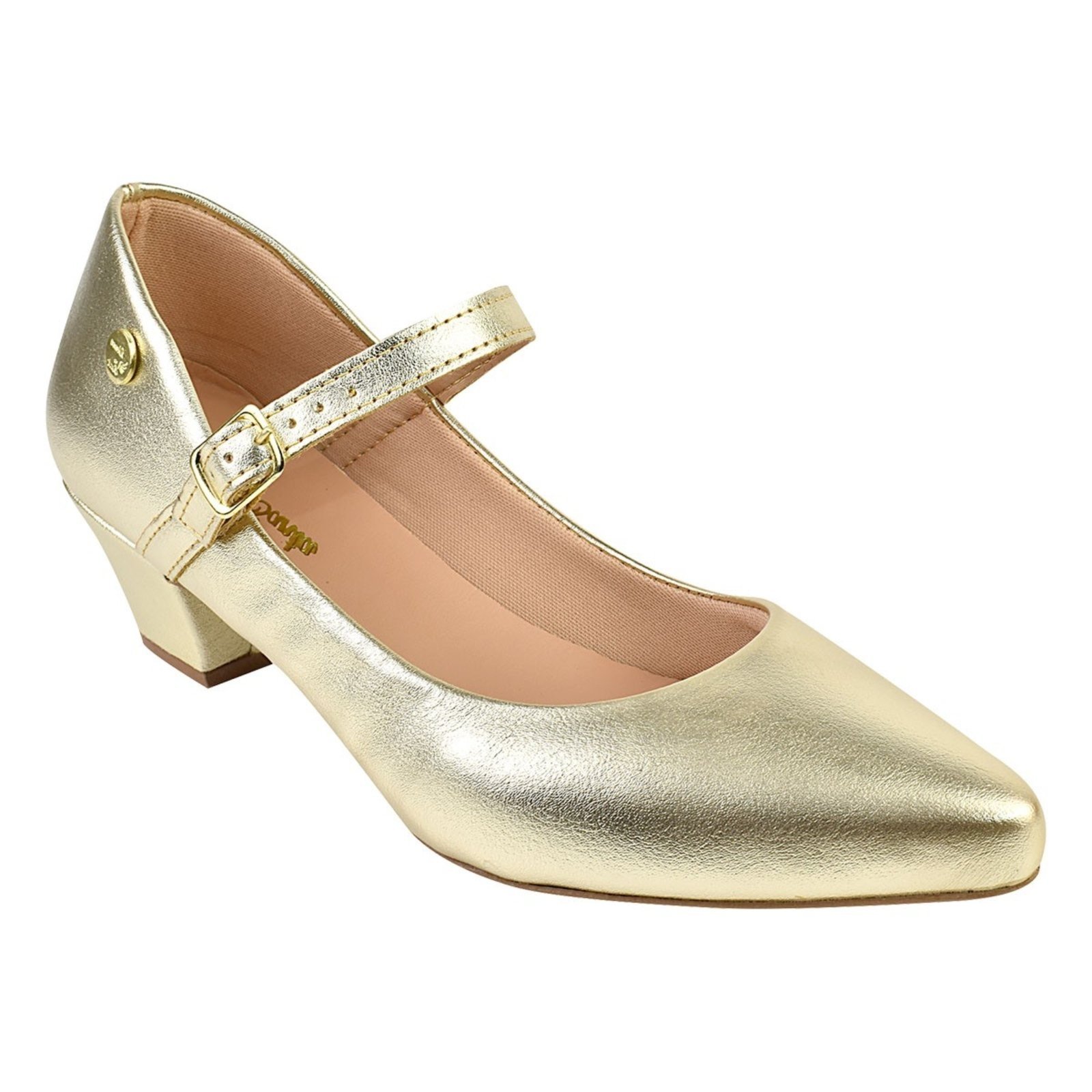 Scarpin Feminino Boneca Bico Fino Salto Baixo Dourado