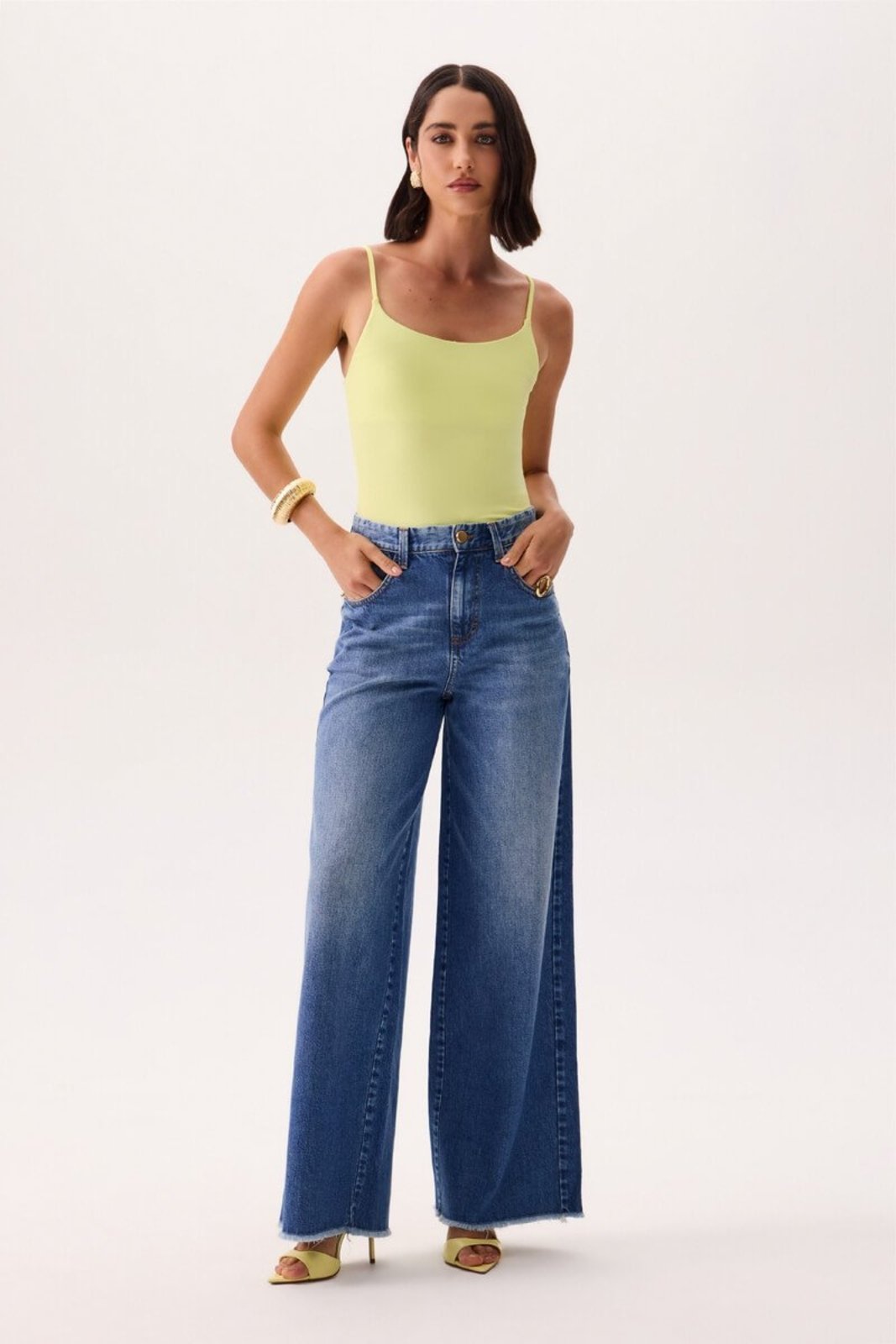 Calça Feminina Pantalona Ágata Jeans Flor de Lis