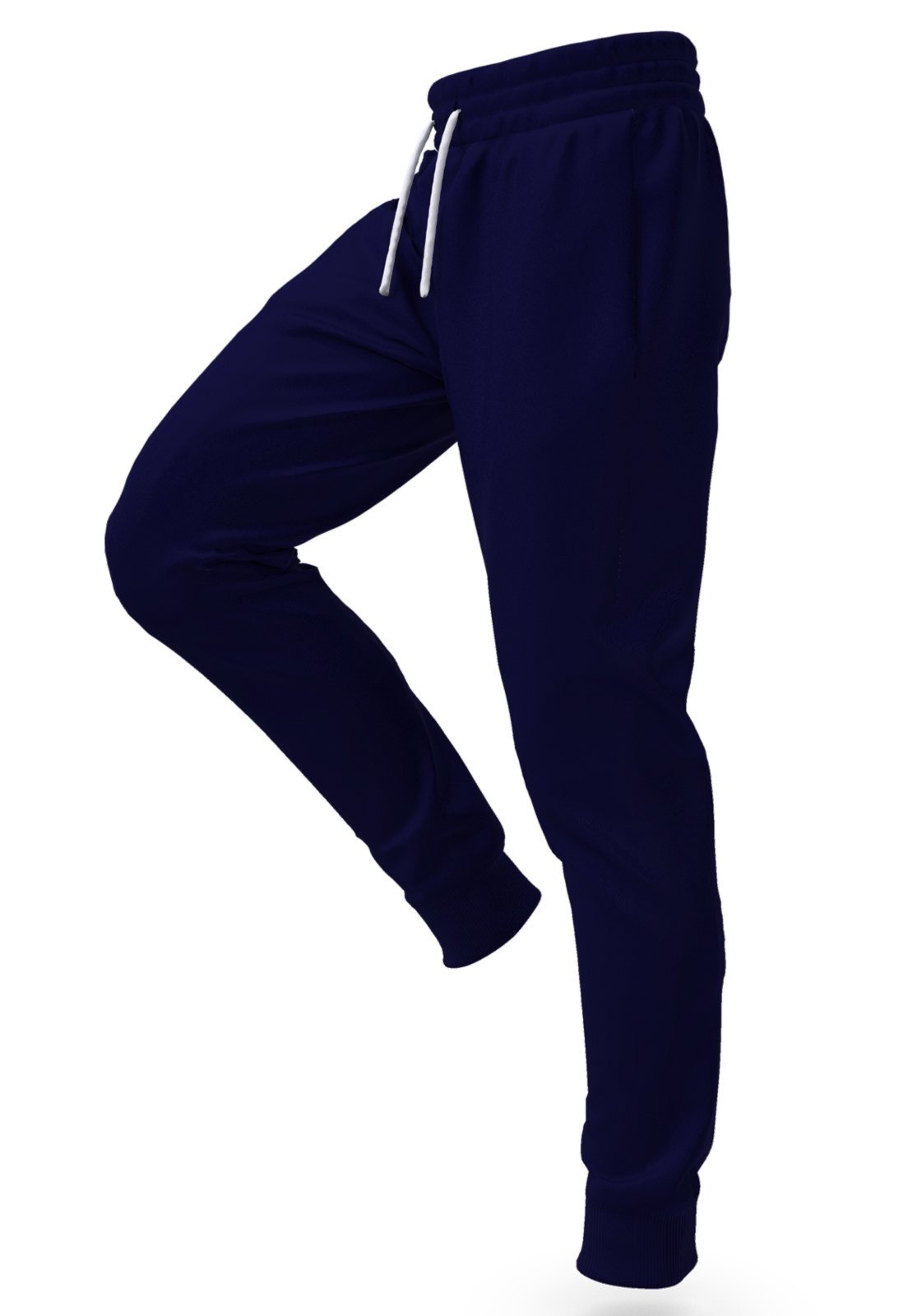 Calça Moletom Jogger Com Punho Elástico E Bolsos Superior Flanelada Lisa Marinho