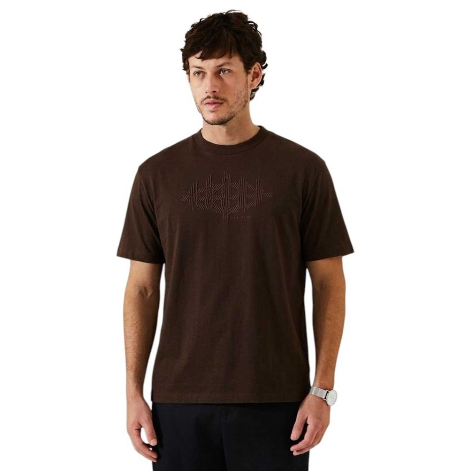 Camiseta Relaxed de Malha com Mangas Curtas Triton Marrom Nobuck