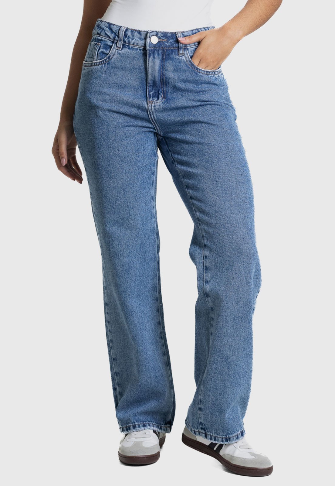 Calça Jeans Feminina Sawary Reta Azul Claro