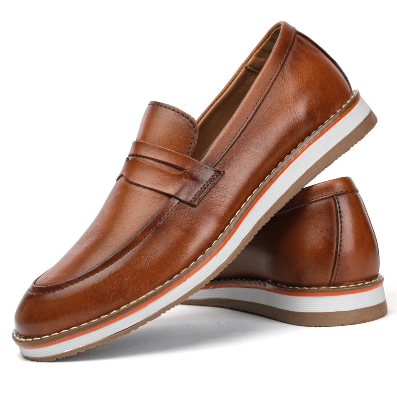 Sapato Social Mocassim Clássico Masculino Forro Couro Conforto Alta Flexibilidade Casual Caramelo