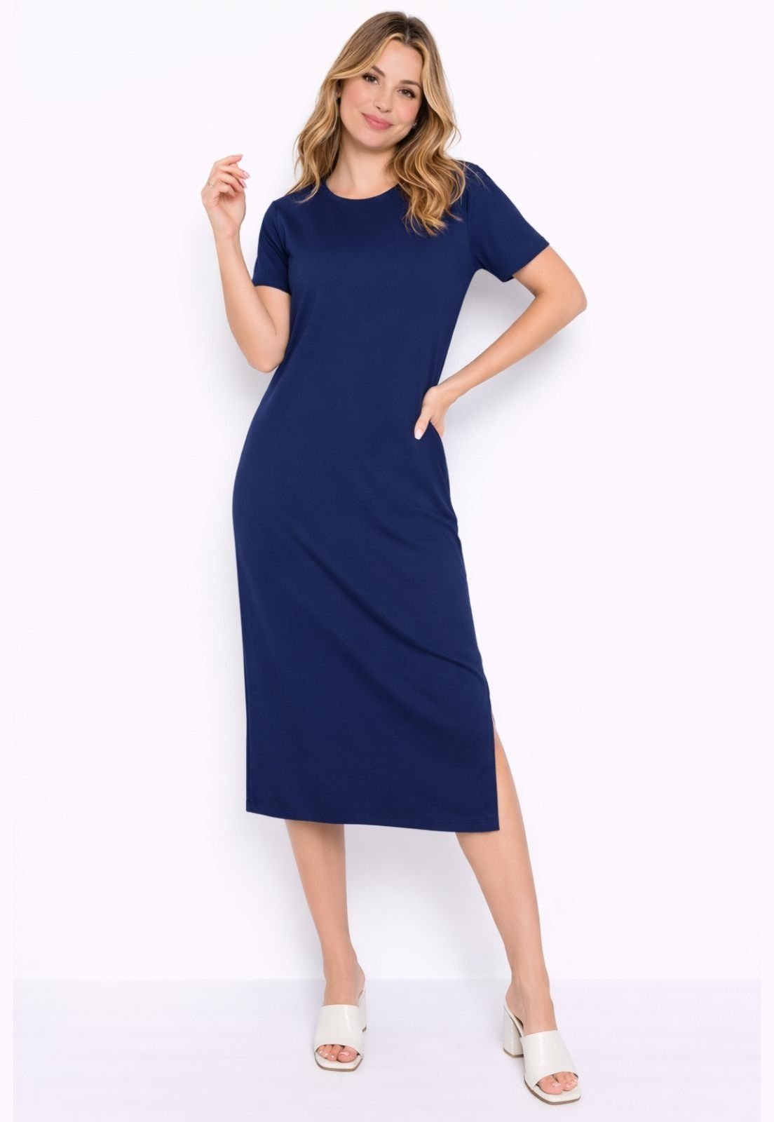 Vestido Maria Paes Midi de Manga Marinho