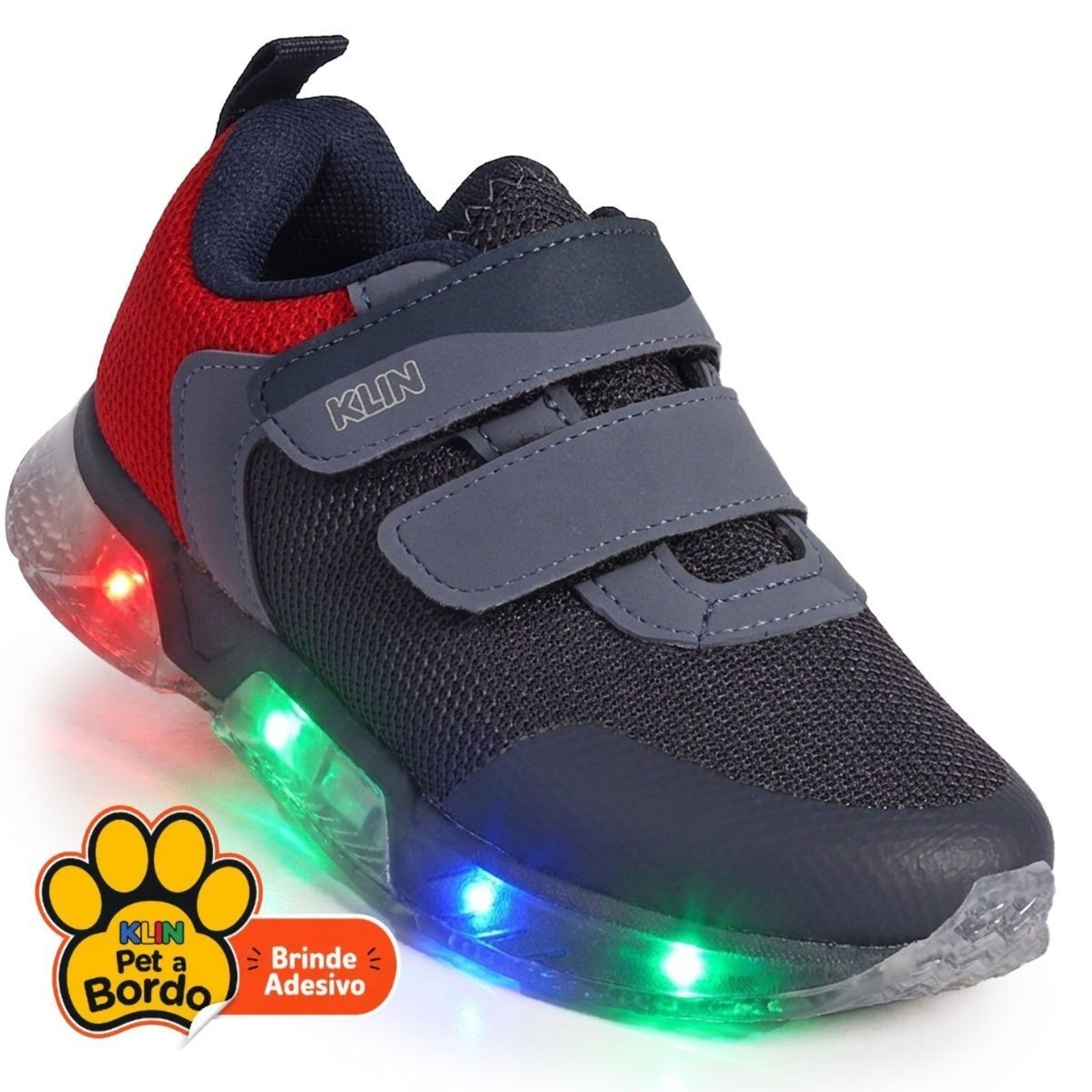 Infantil - Tênis Klin Light Menino com LED - Marinho/Vermelho