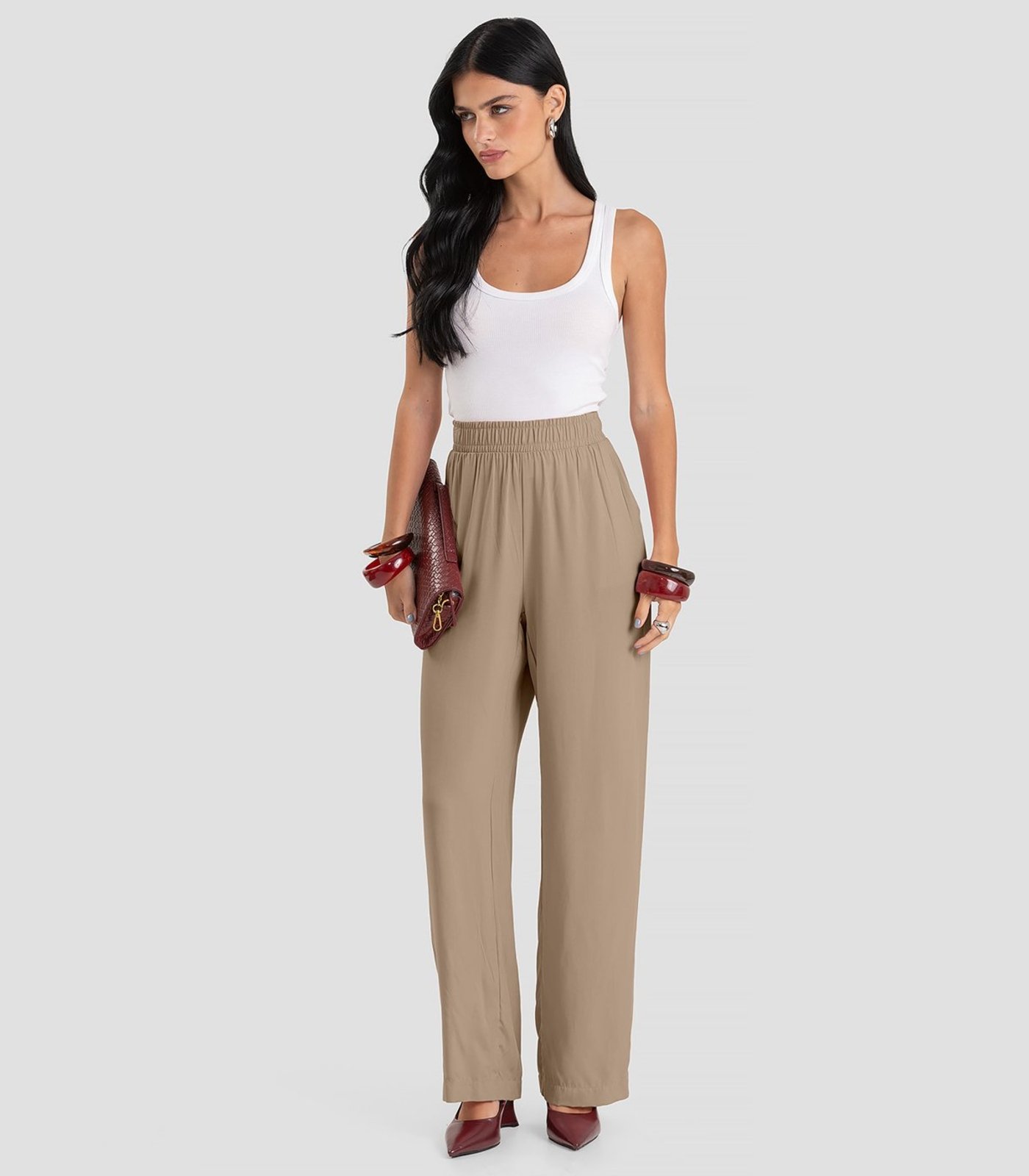 Calça Feminina Pantalona em Tecido Dianna Marrom