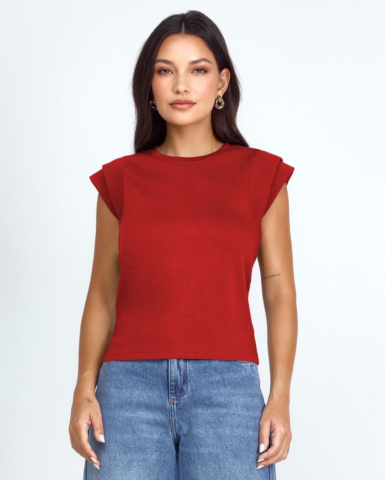 Regata Decote Redondo Feminina Manga Dupla Premium 90301 Vermelho Consciência