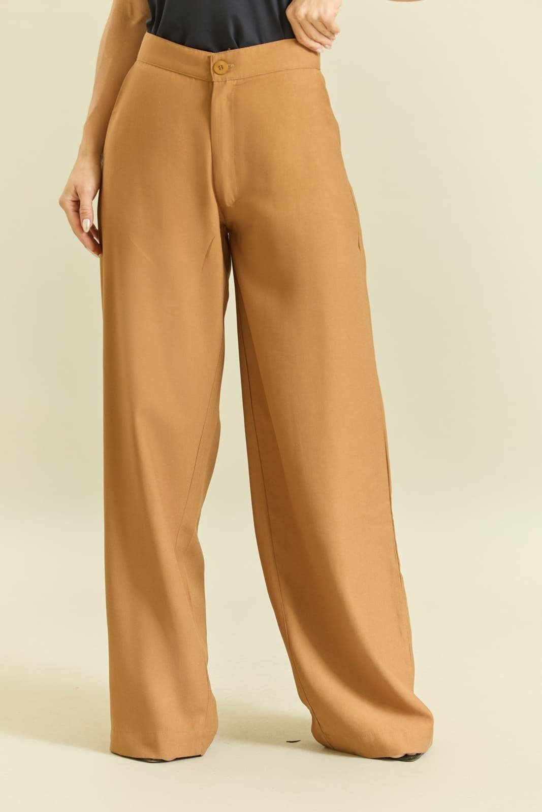 Calça Em Viscose Feminina Pantalona Lemier Collection Caramelo