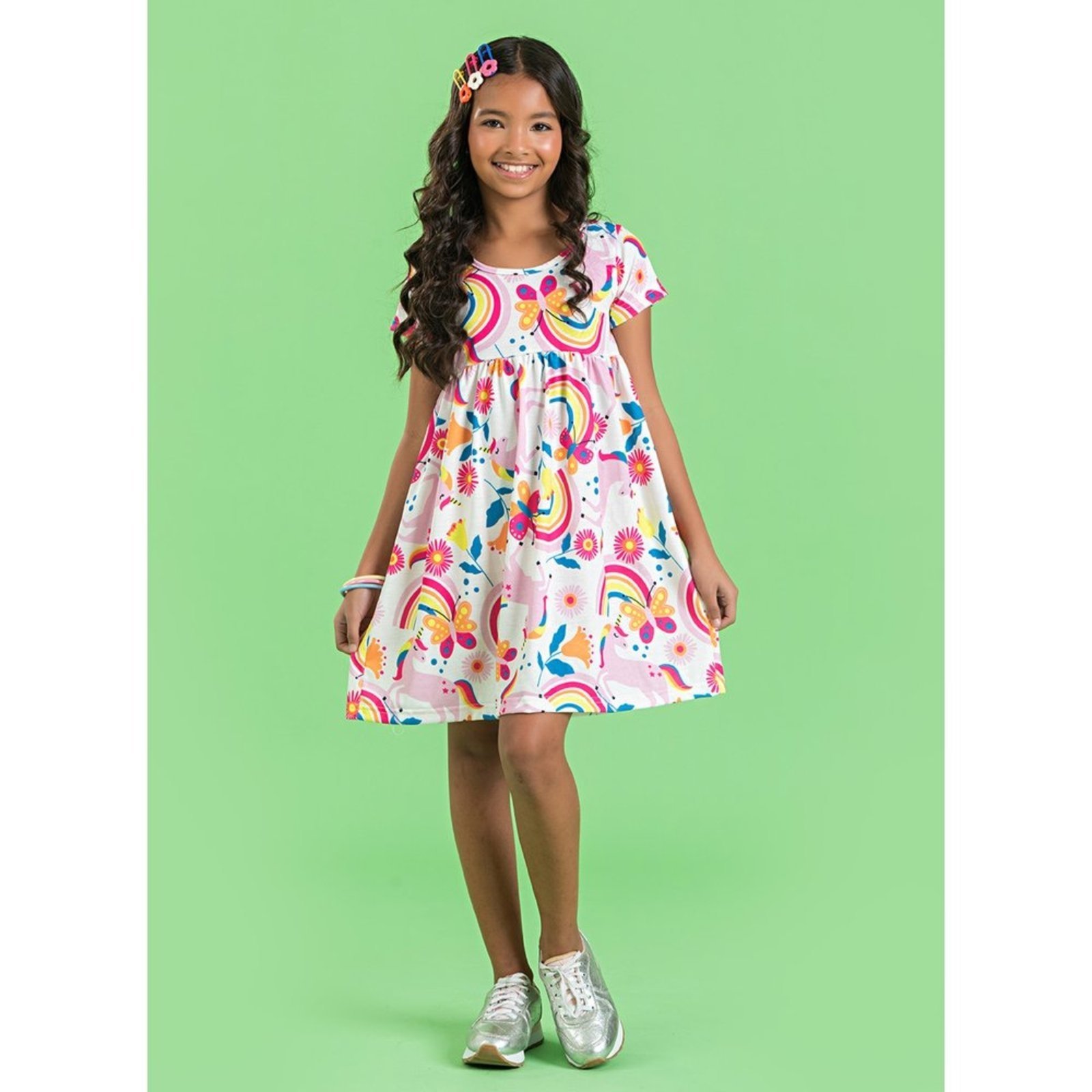 Vista 2 Infantil - Vestido Menina de Unicórnio Molekada branco Molekada branco