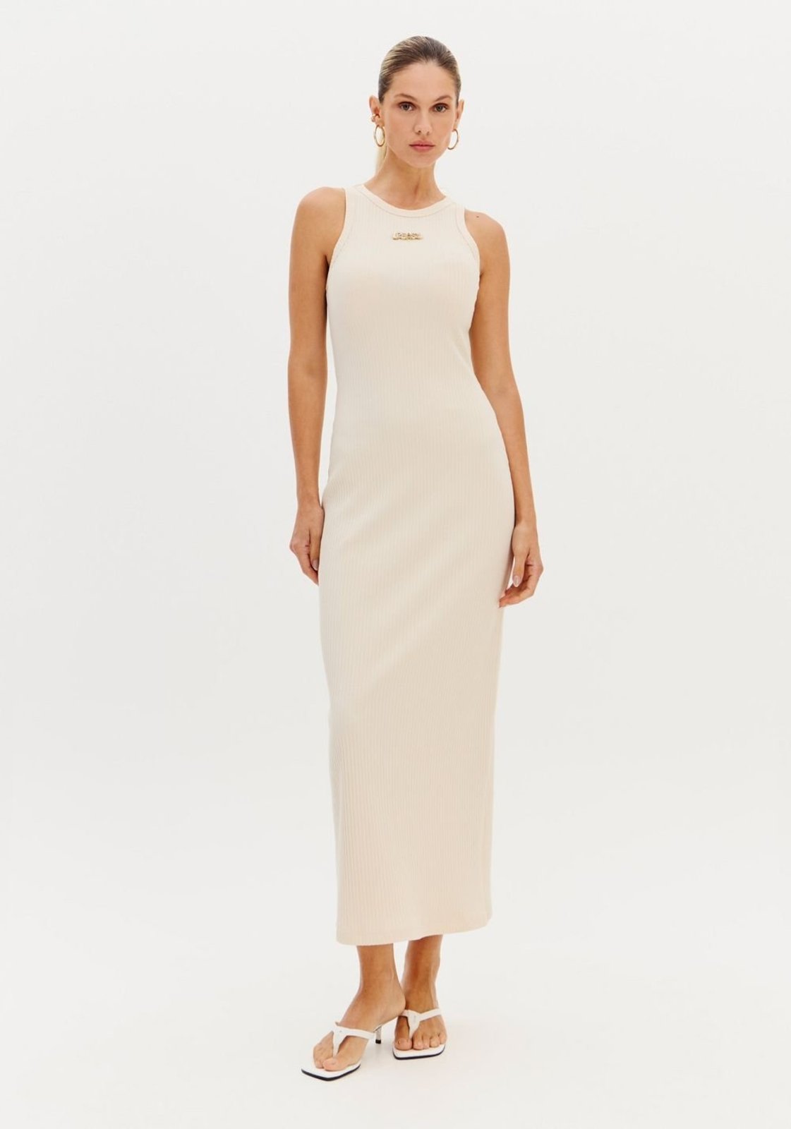 Vestido Super Midi Canelado Com Letreiro Sport Easy