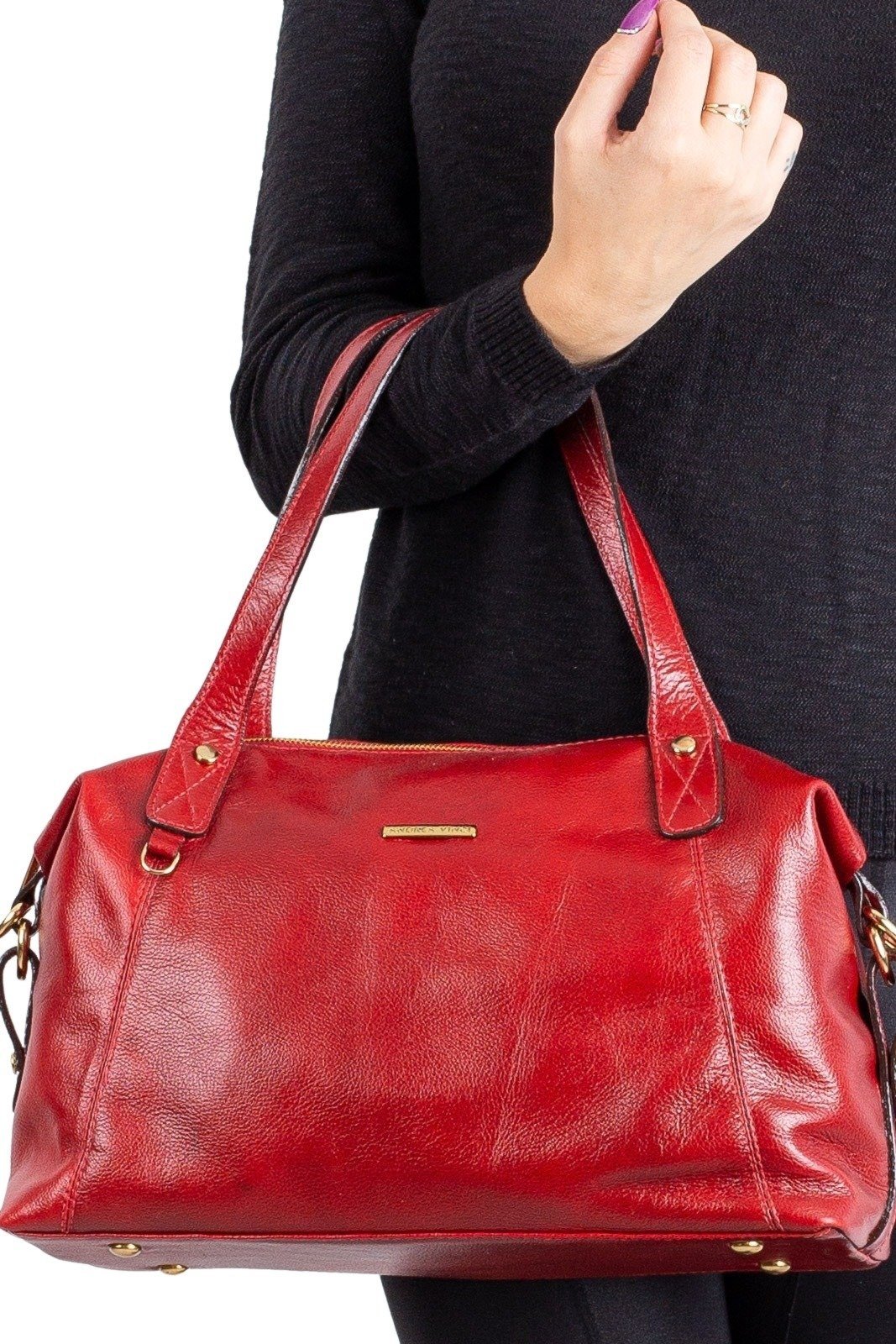 Bolsa de couro liso grande Aurora - Vermelho