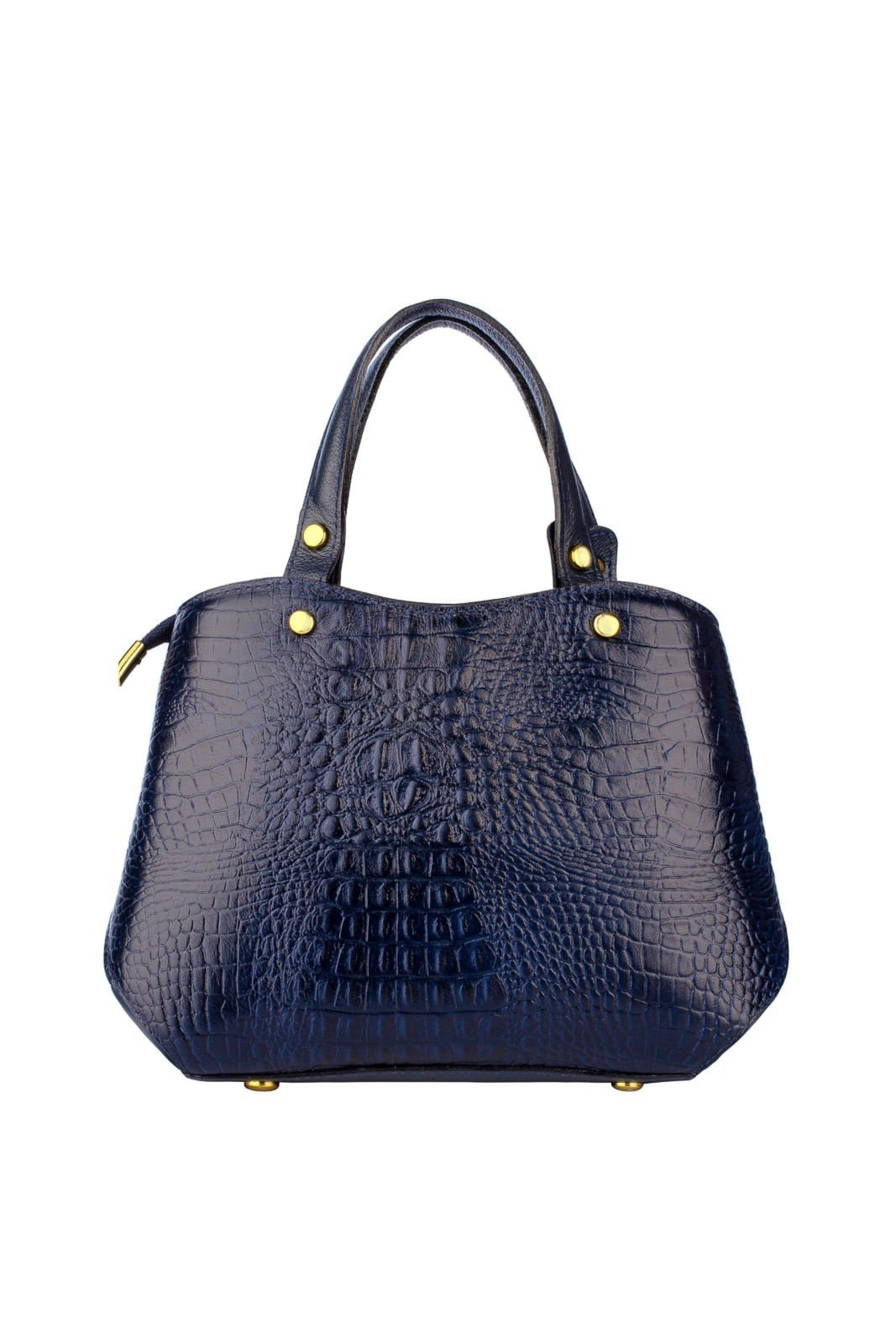 Bolsa baú pequena de couro croco Megan - Azul