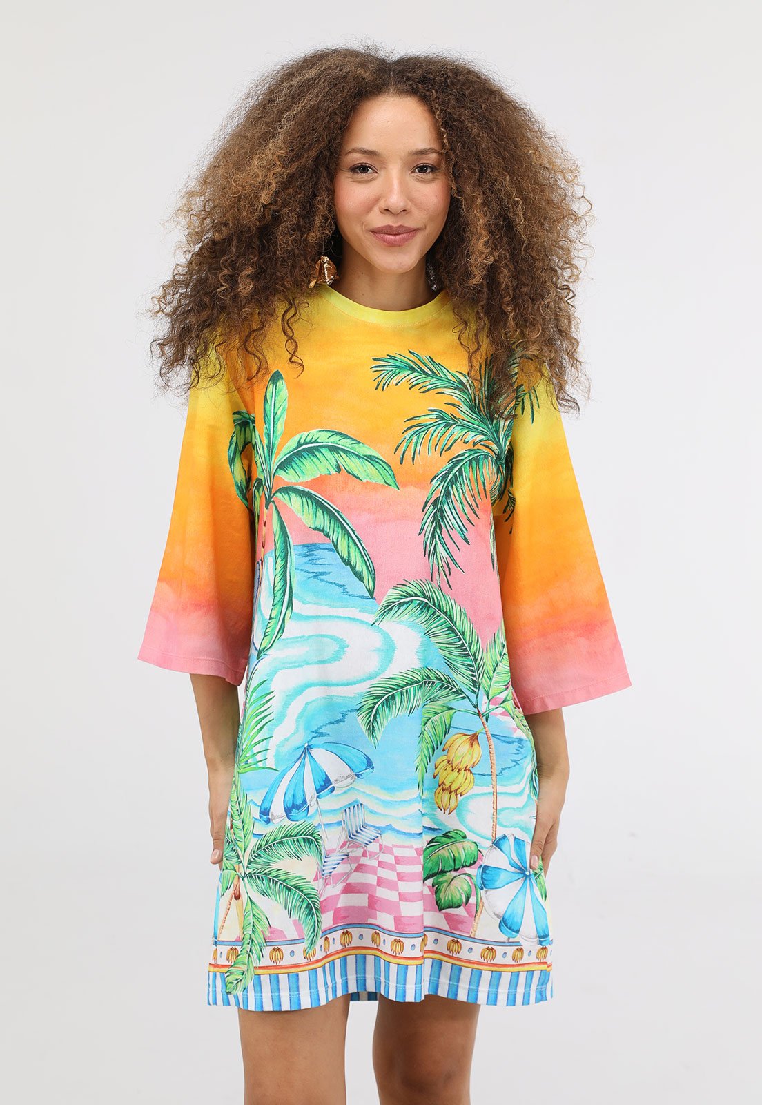 Vestido Feminino FARM Estampa Tropical Degradê Amarelo